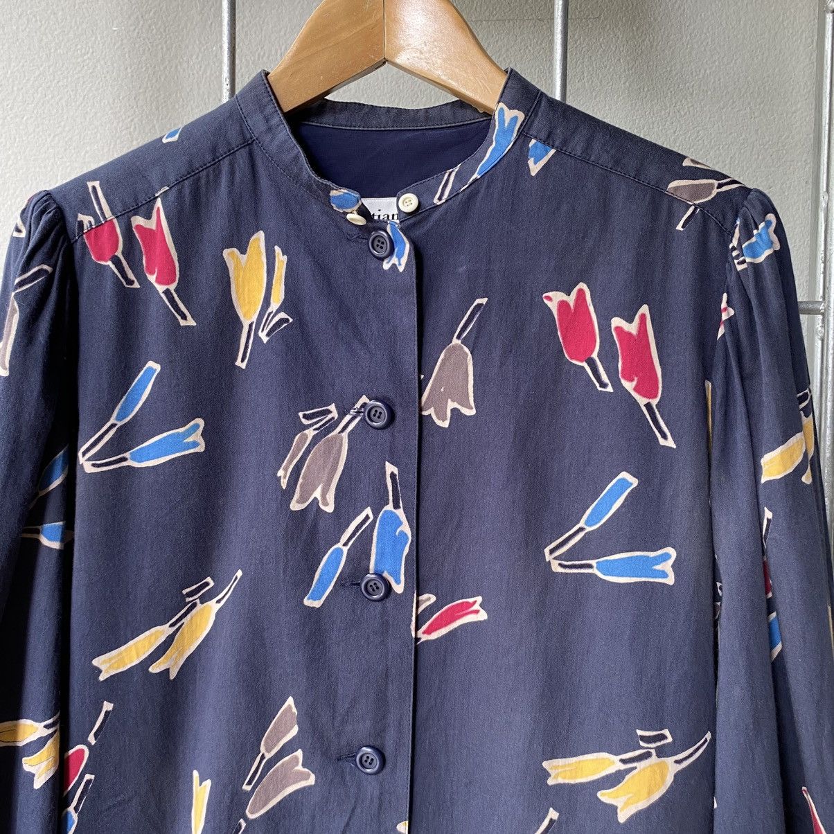 Christian Dior Navy Abstract Tulip Print Blouse