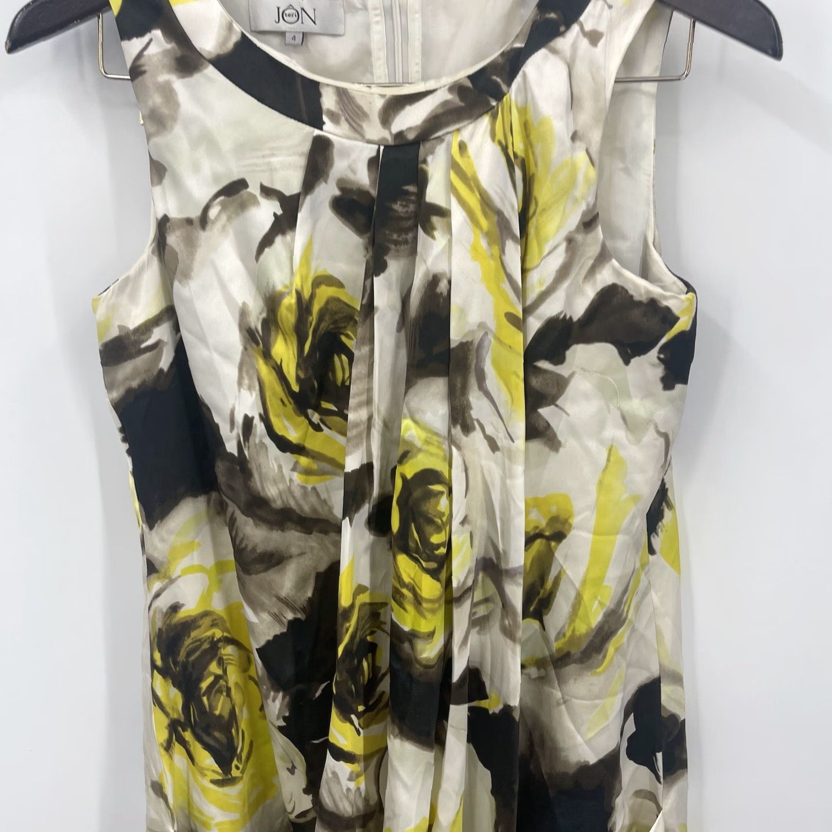 Vintage Rickie Freeman Teri Jon Dress Womens 4 Silk Yellow Bubble Mini Sundress Boat Neck Sleeveless Zip Floral 90s Theme Womens Size S / US 4 / IT 40 - 3 Thumbnail