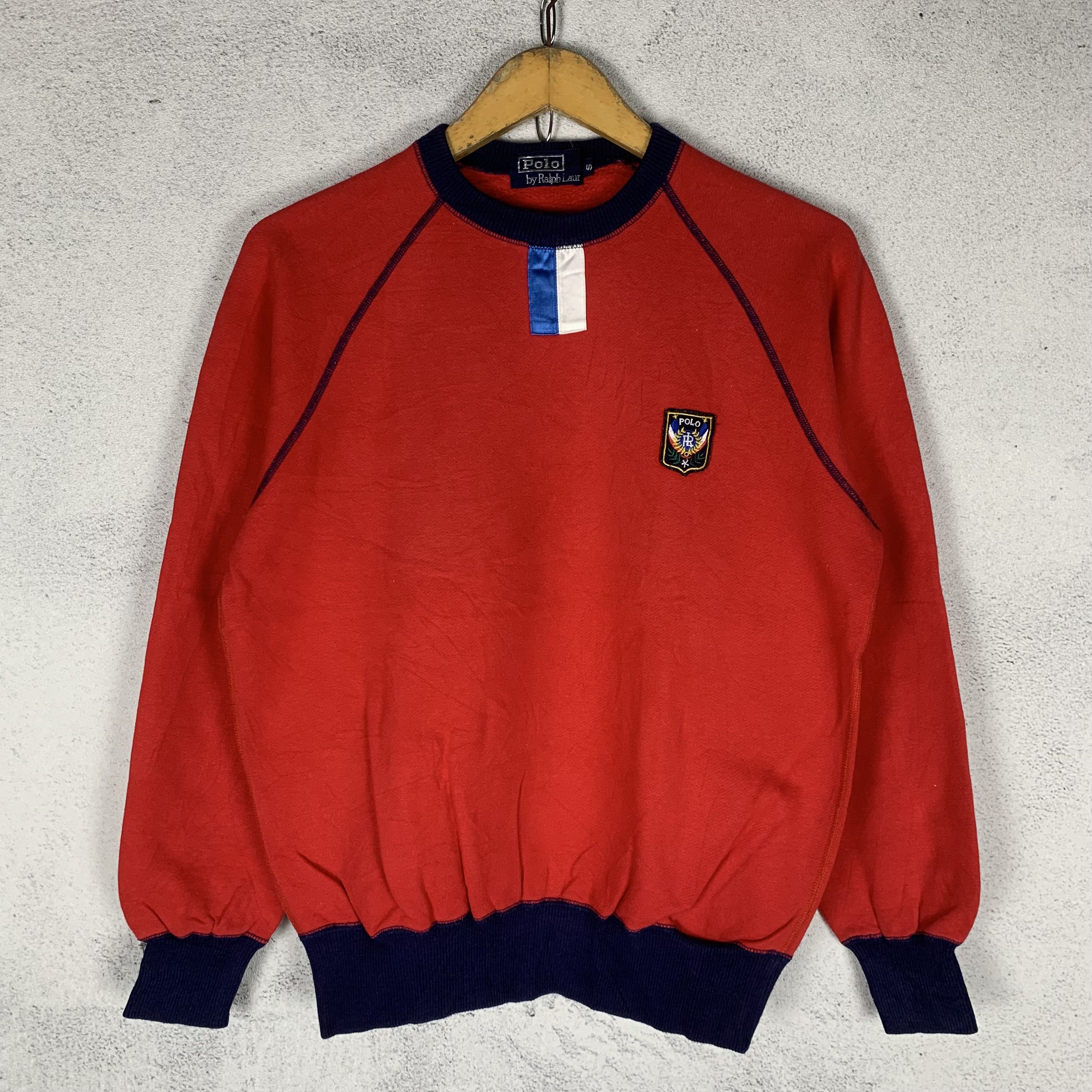 Vintage 90s cheapest Polo Ralph Lauren Sweatshirt Mens Large Blue Red Pullover Crest Logo