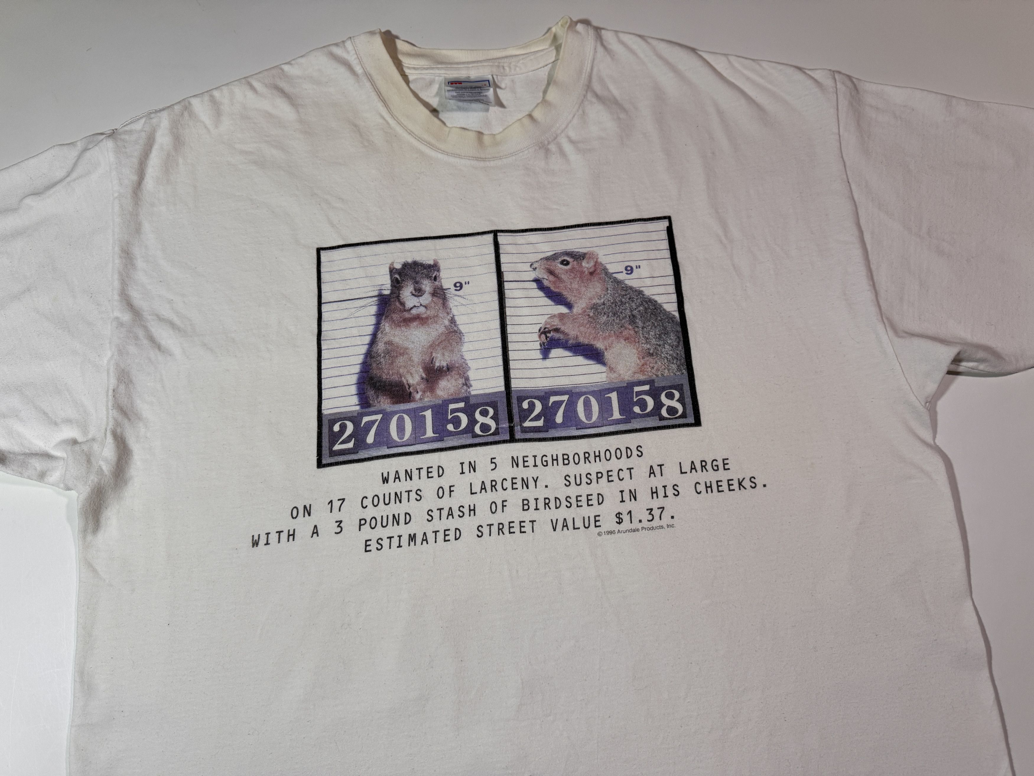 Vintage Vintage 1996 Wanted Squirrel T-shirt Arundale Products Size US XL / EU 56 / 4 - 2 Thumbnail