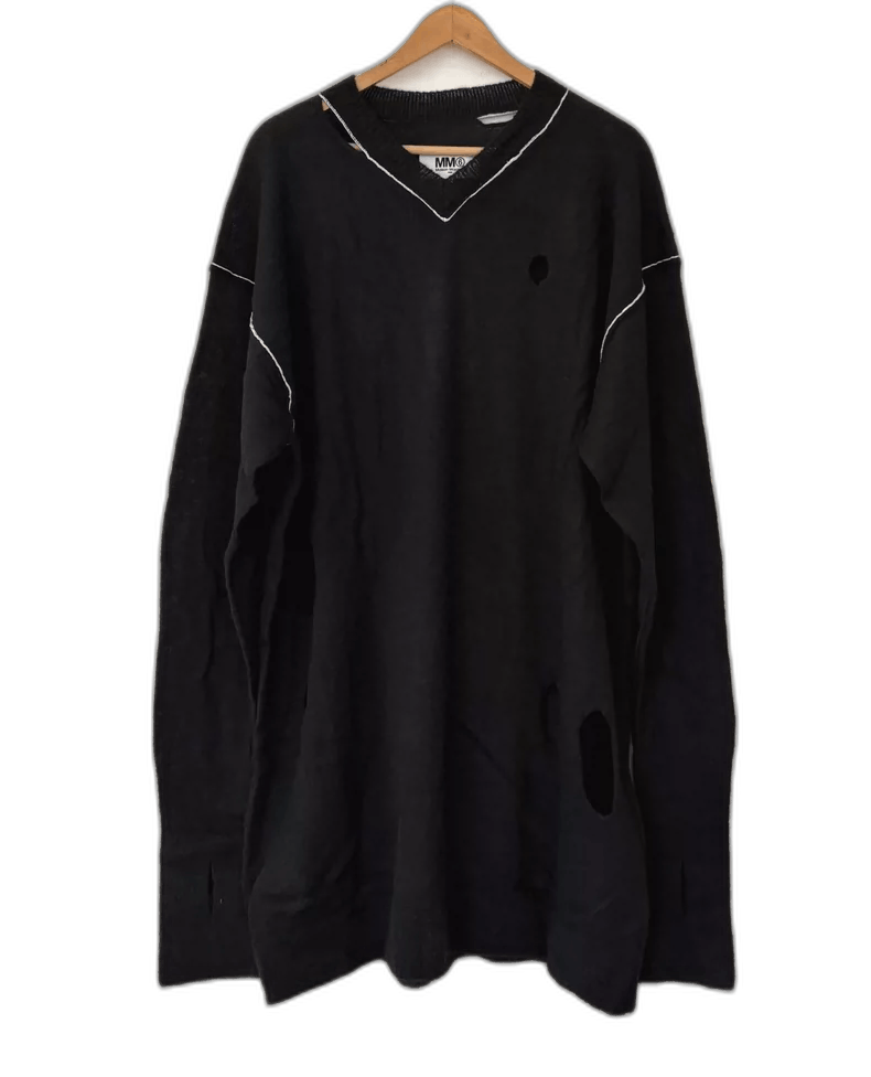 Maison Margiela Black Long Sleeve Distressed Sweater Size US L / EU 52-54 / 3 - 1 Thumbnail