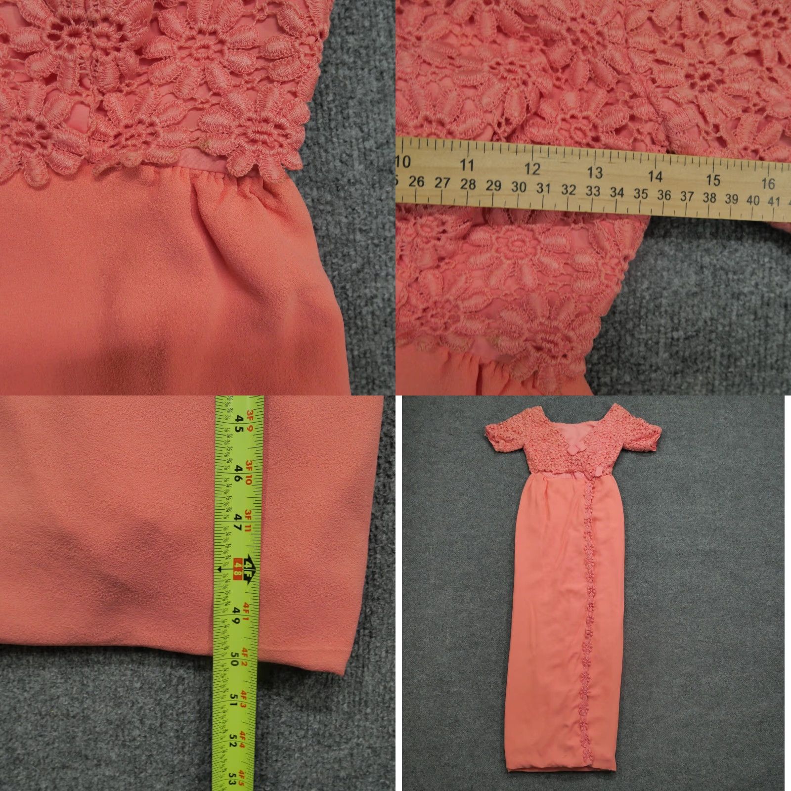 Vintage VINTAGE Dress Womens Small Orange Peach Maxi Gown Floral Lace 60s Size S / US 4 / IT 40 - 8 Thumbnail
