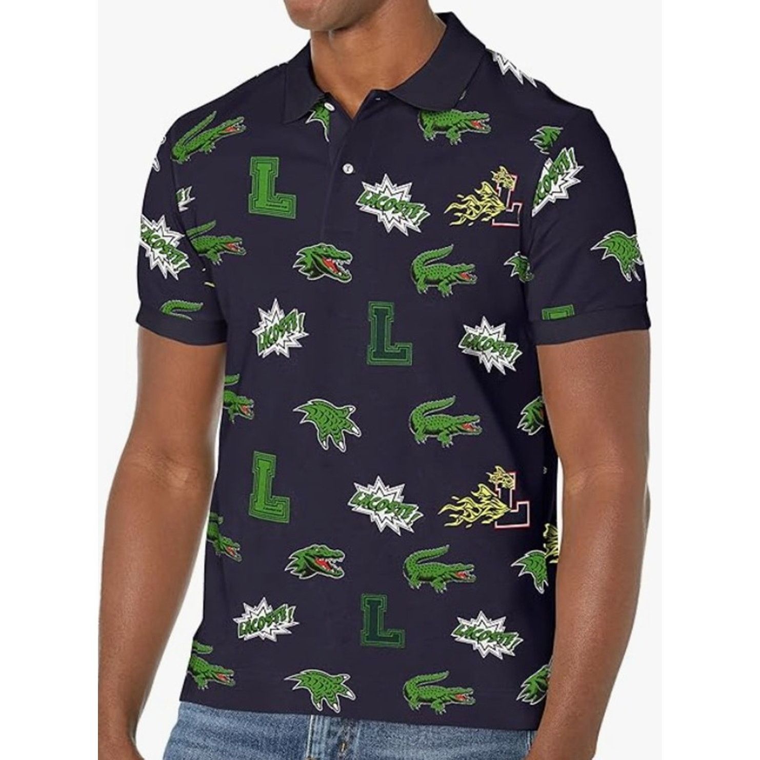 Lacoste Lacoste Men's Regular Fit Crocodile Print Polo Marine 3XL Size US XXL / EU 58 / 5 - 1 Thumbnail