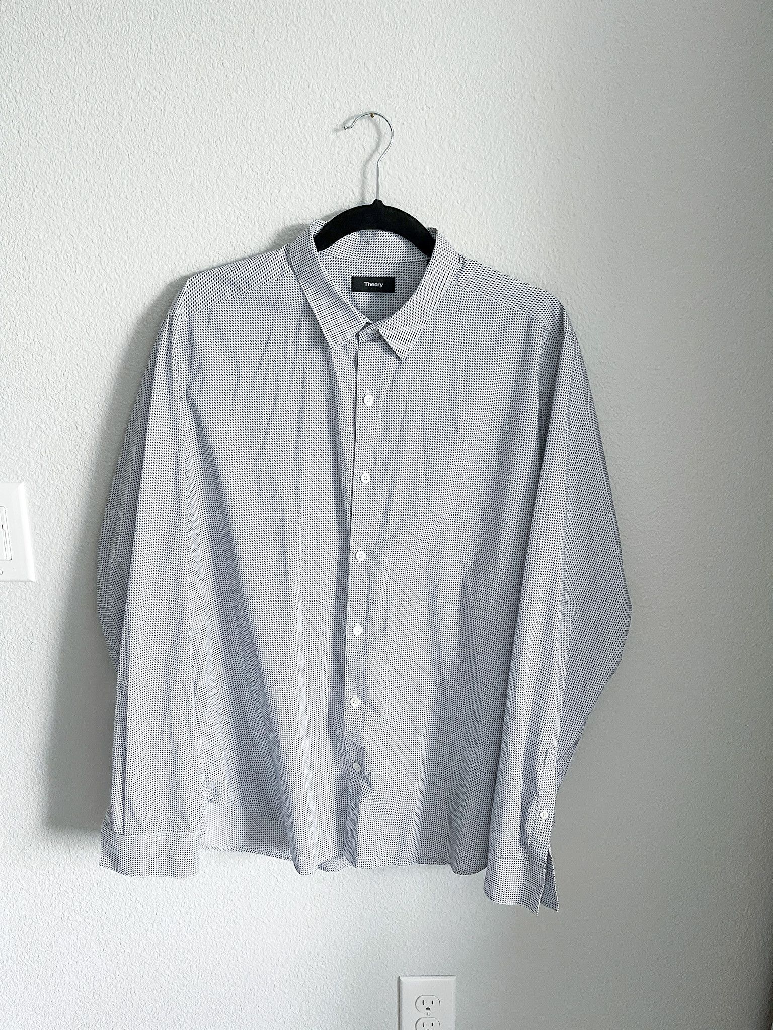 Theory Theory White & Blue Grid Button Up Shirt Size US XL / EU 56 / 4 - 1 Thumbnail