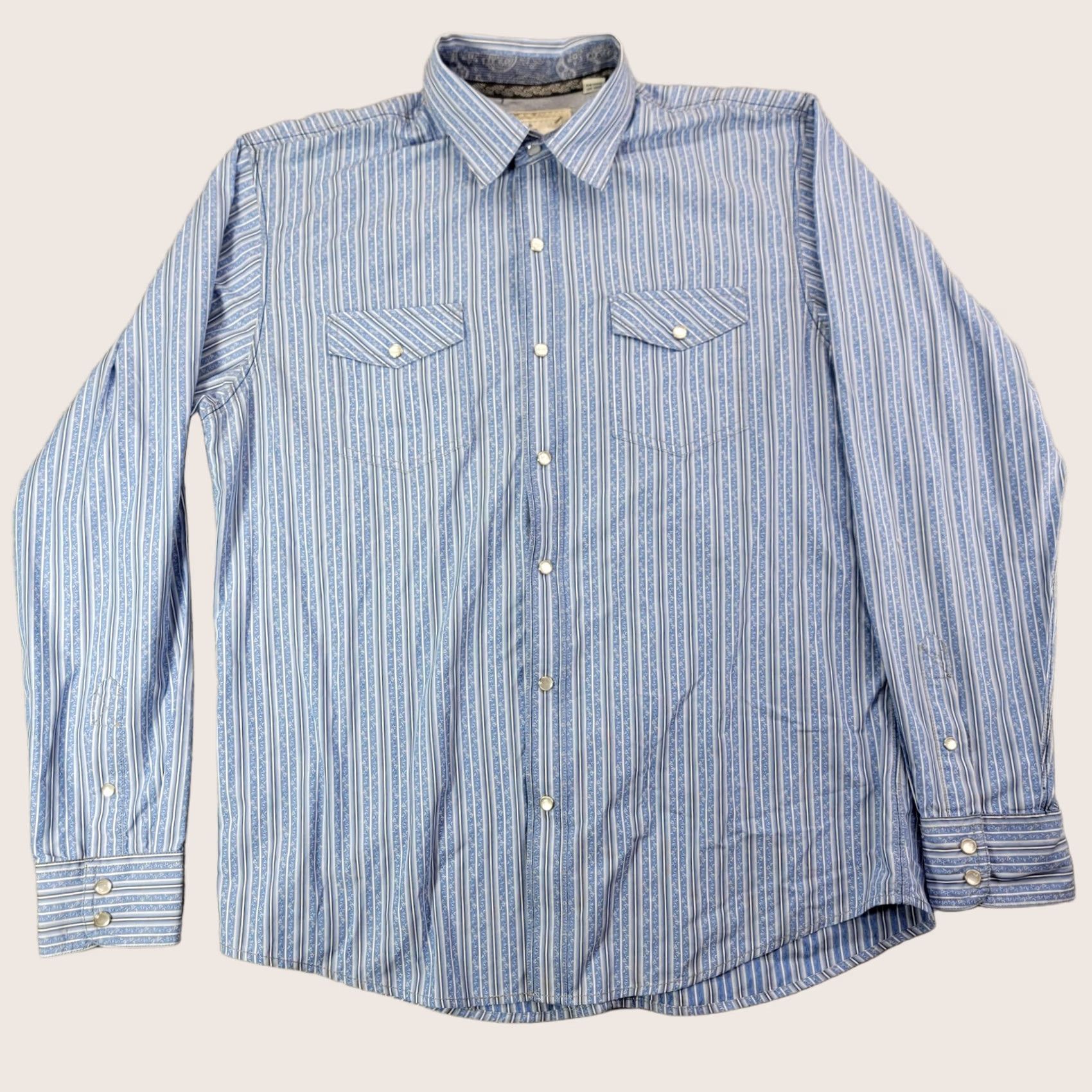 Vintage Age Of Wisdom Shirt Mens L Blue Striped Long Sleeve Snap Front Western Casual Size US L / EU 52-54 / 3 - 1 Thumbnail