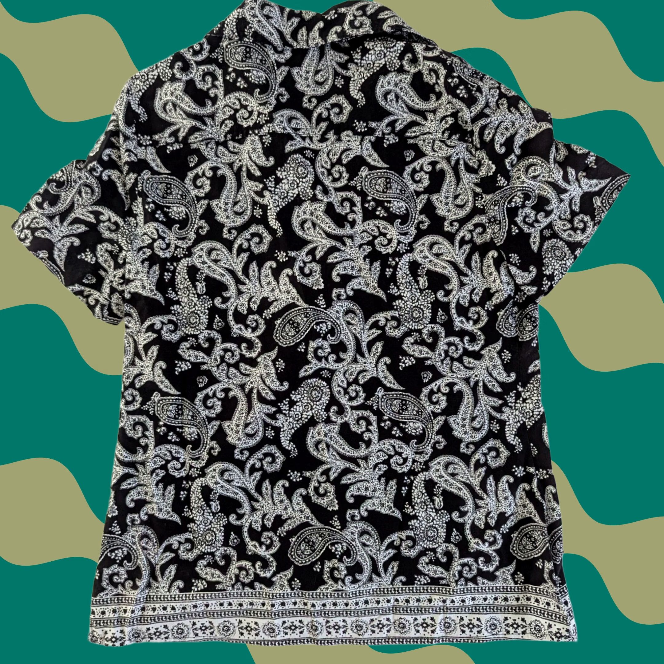 Vintage Karen Scott Shirt Womens Size S Short Sleeve Black White Paisley Button Up Blouse Cap Sleeve? Size S / US 4 / IT 40 - 1 Thumbnail