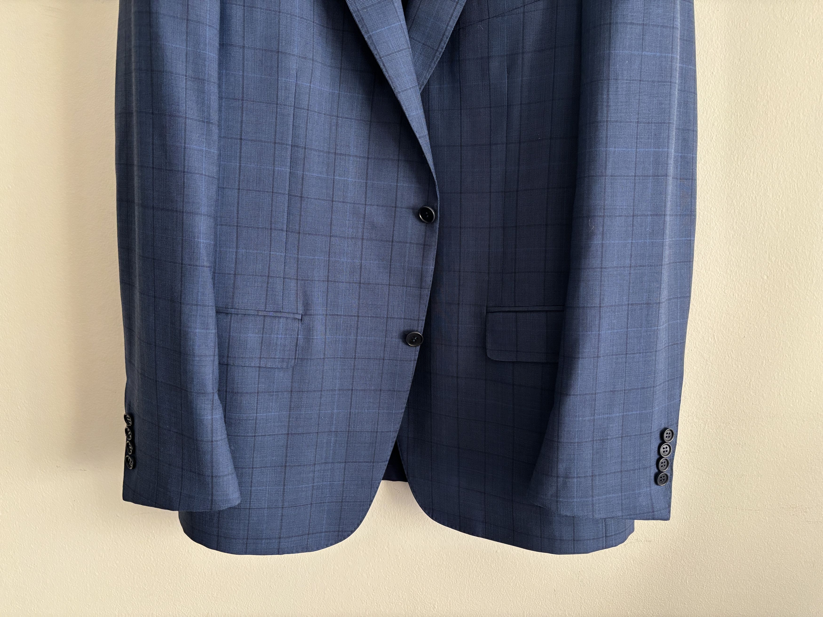 Canali $2100 Windowpane Check Blue Suit - Size 46. Pants 36-37 Size 46R - 3 Thumbnail