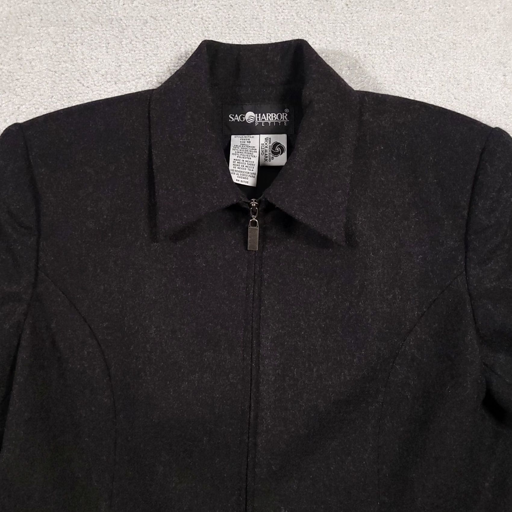 Vintage Sag Harbor Wool Blazer Women’s 10P Petite Gray Full Zip Jacket Pockets Collared / Vintage? No Size L / US 10 / IT 46 - 3 Thumbnail