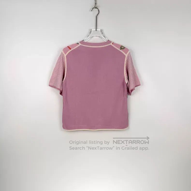 Hermes Hermes Pink Embroidered Chain Pattern Knit Silk Short Slee Size XS / US 0-2 / IT 36-38 - 4 Thumbnail