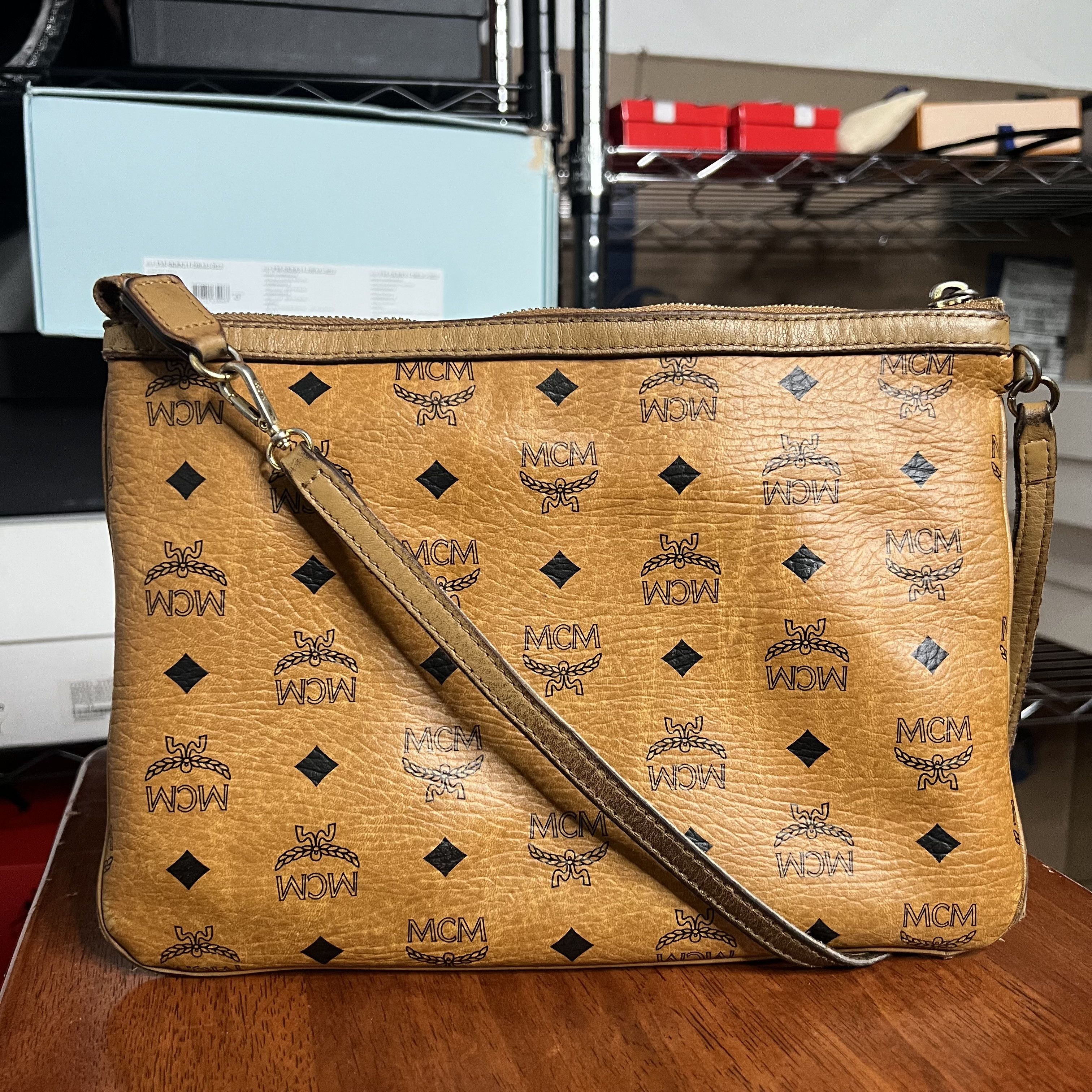 MCM MCM Visetos Crossbody Pouch in Cognac Size ONE SIZE - 1 Thumbnail