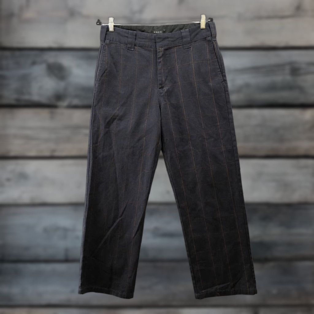 Obey OBEY Pants Womens 29 High Rise Straight Loose Cotton Plaid Dark Blue Size 29" - 1 Thumbnail