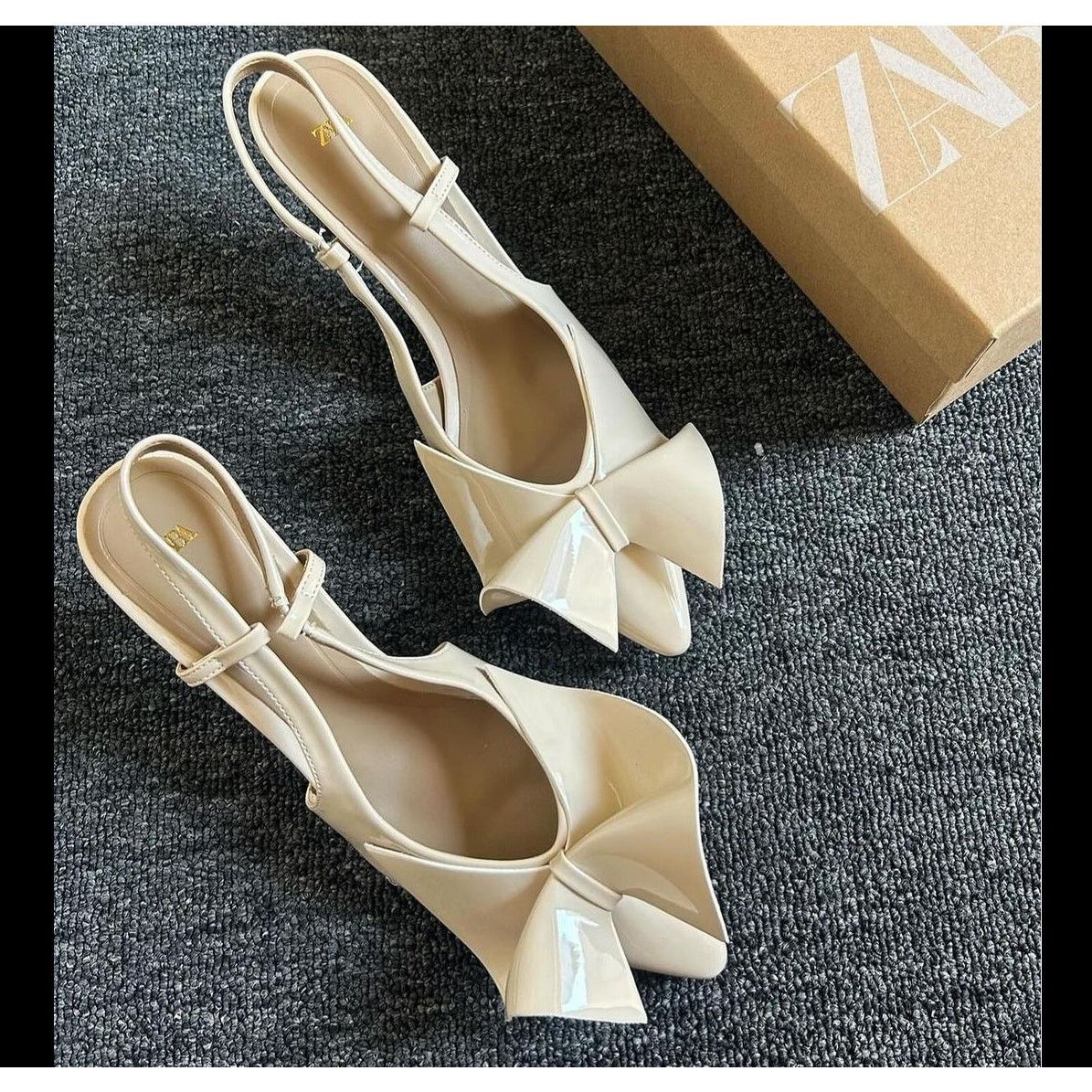 Zara ZARA Faux Patent Leather Slingbacks Size US 7.5 / IT 37.5 - 3 Thumbnail