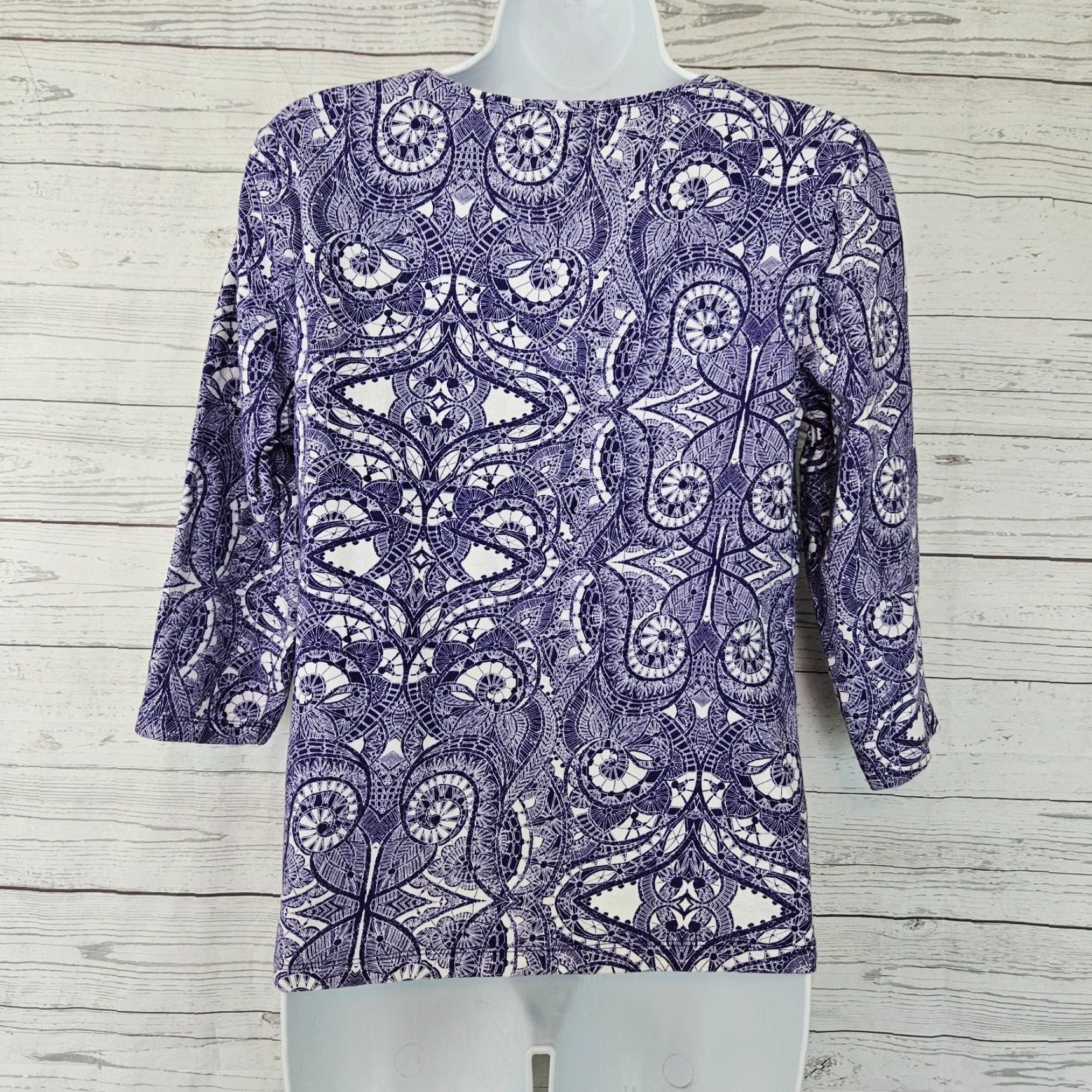 Vintage Chico's Womens Blouse Shirt 3/4 Sleeve Purple White Printed Cotton Blend M Adults Womens Size M / US 6-8 / IT 42-44 - 3 Thumbnail