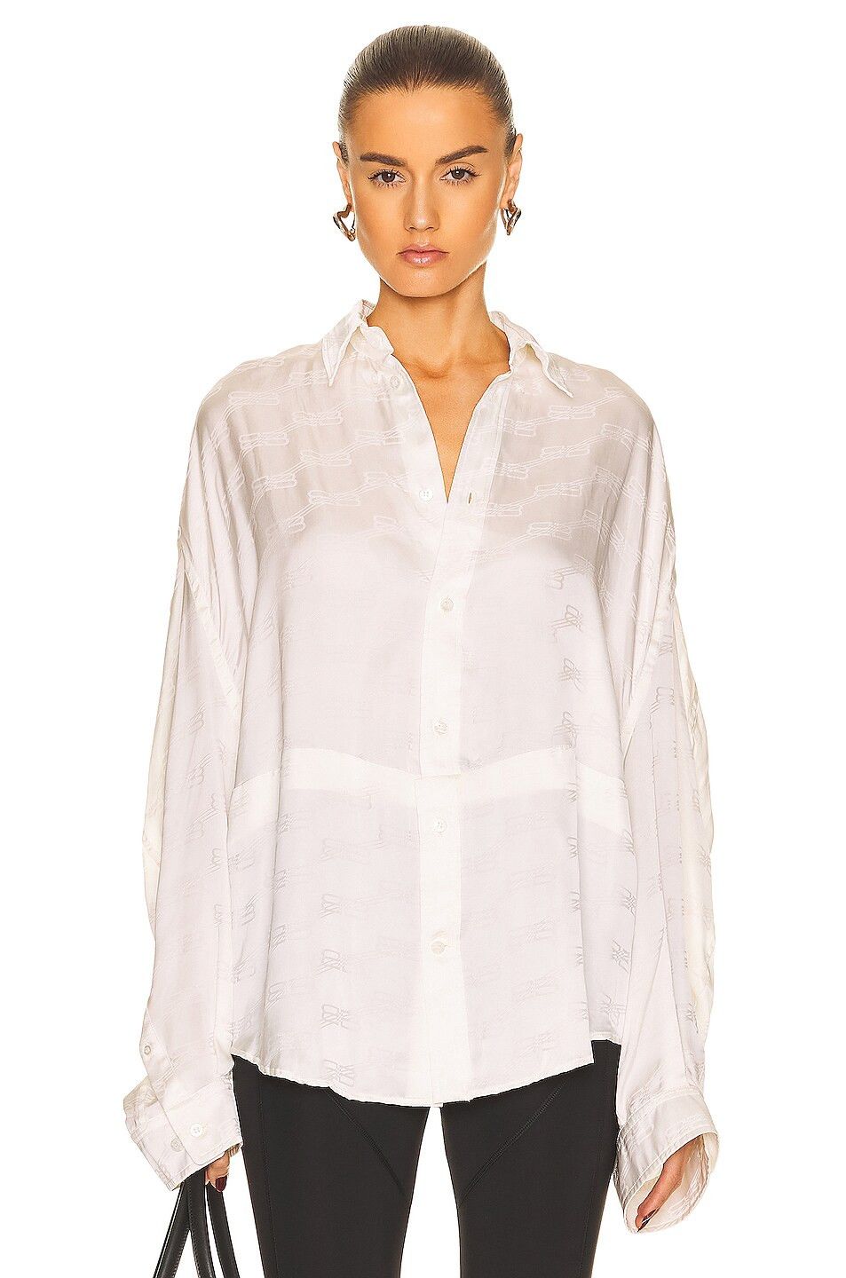 Balenciaga o1bcso1str1124 BB Monogram Twisted Sleeve Shirt in White Size S / US 4 / IT 40 - 1 Thumbnail
