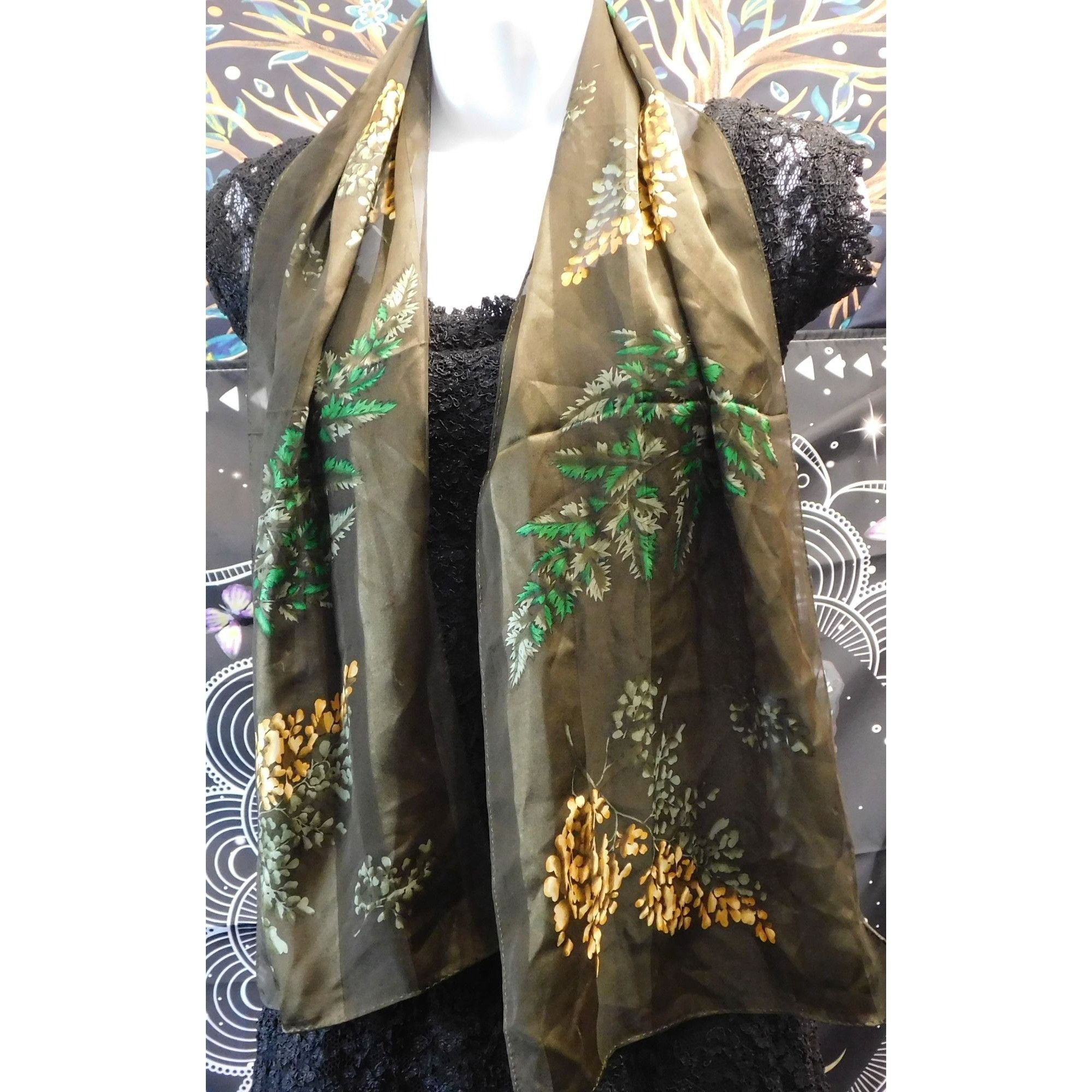 Other Elaine Gold Silk Scarf With Floral Design In Green & Gold 60 Size ONE SIZE - 2 Thumbnail