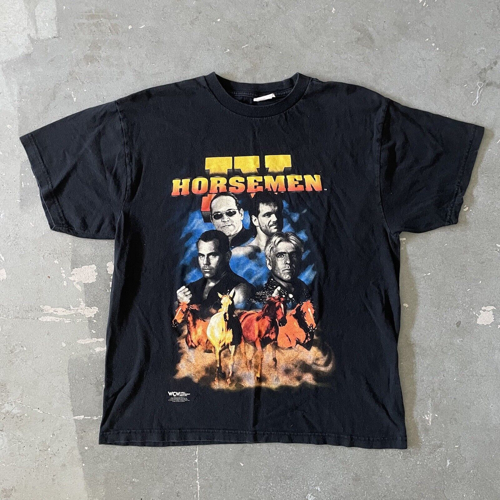 image of Vintage 1998 Wcw Iv Horsemen T-Shirt Size XL Ric Flair in Black, Men's