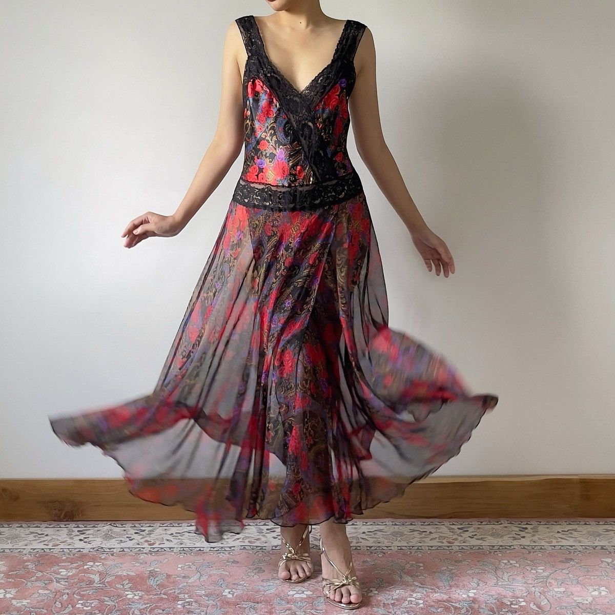 Victoria's Secret Victoria’s Secret 1990s Floral Chiffon Maxi Slip Dress (M–L) Size L / US 10 / IT 46 - 5 Thumbnail