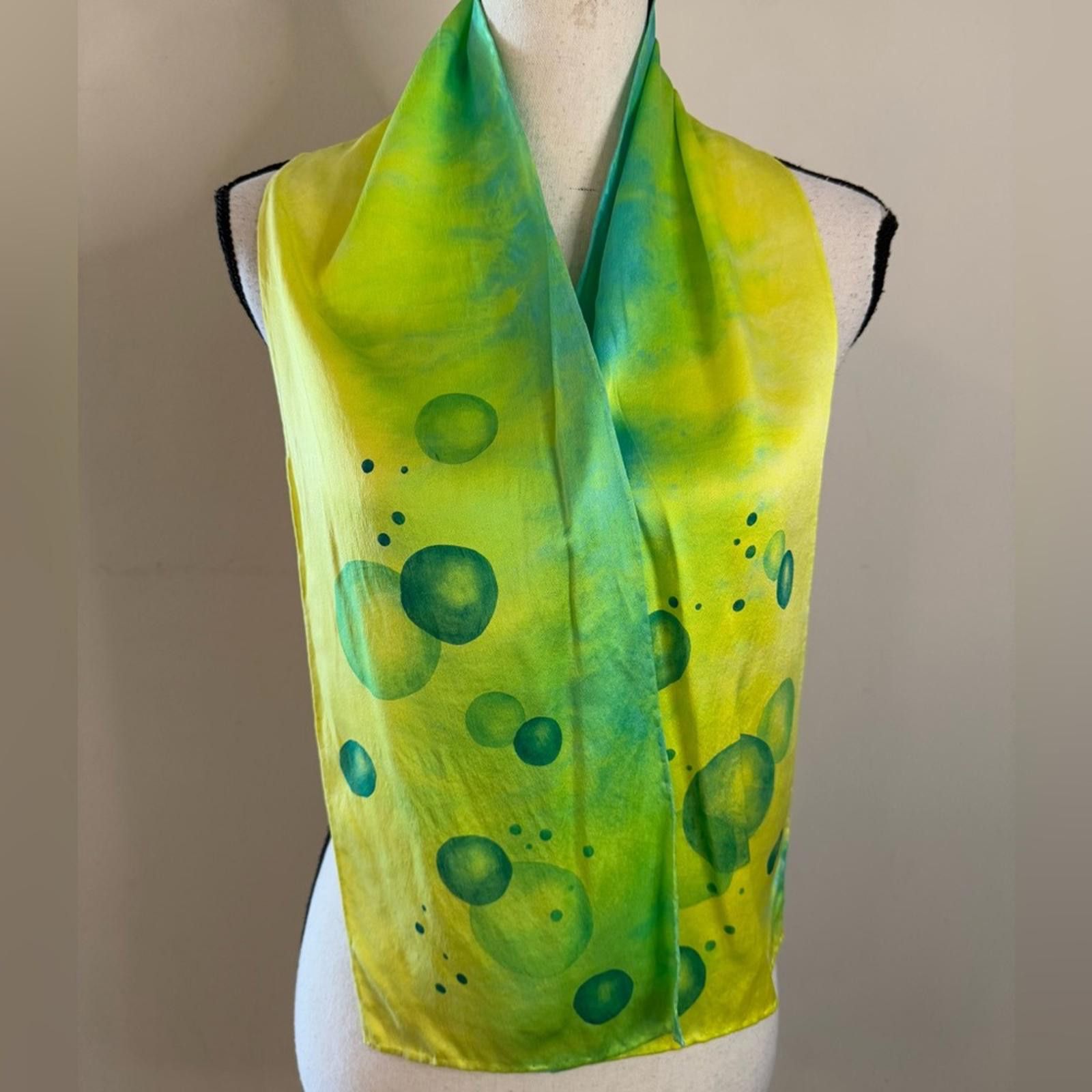Other Silky scarf colorful green & yellow bubble pattern Size ONE SIZE - 3 Thumbnail