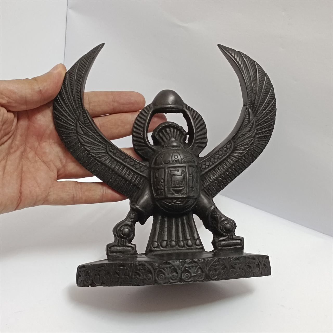 Handmade Egyptian Winged Scarab Handcrafted Black Stone Pharaoh Style Size ONE SIZE - 1 Thumbnail