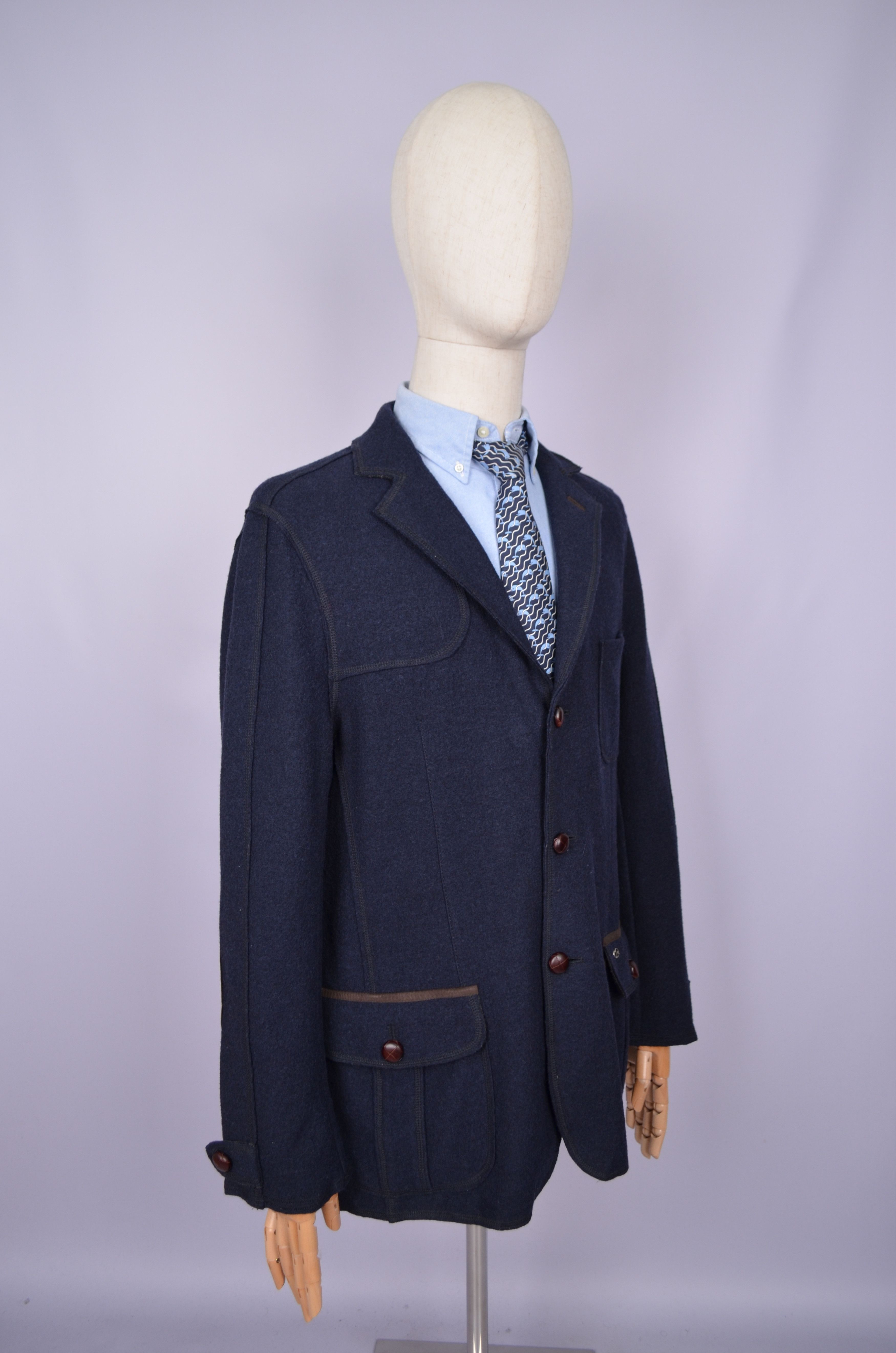 Bogner × Designer Bogner 100% Wool Navy Unlined Knit Blazer Jacket Size US42 Size 42R - 14 Thumbnail