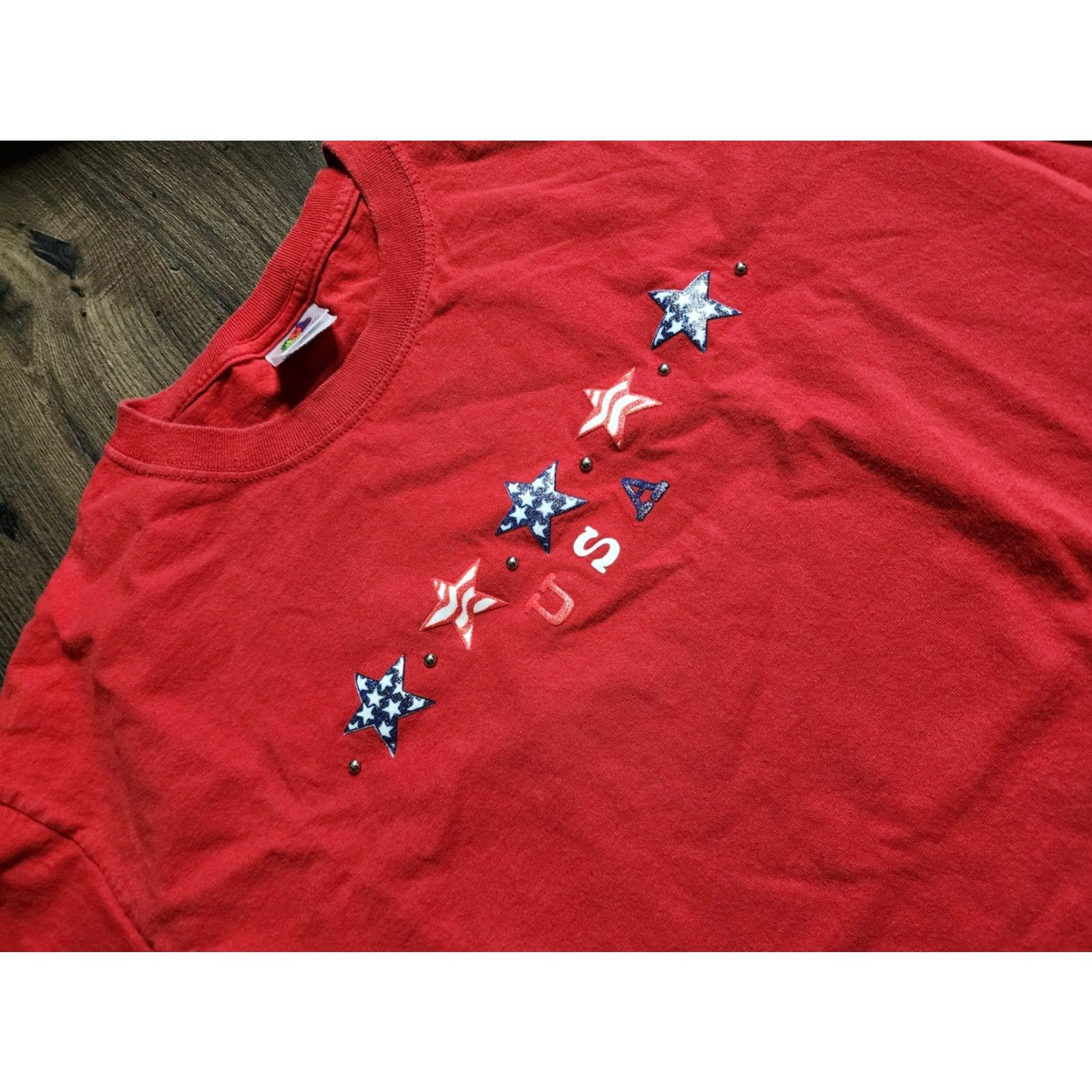Fruit Of The Loom VINTAGE Adult L American Flag USA Stars Patriotic Grandma T Shirt Size US L / EU 52-54 / 3 - 2 Thumbnail