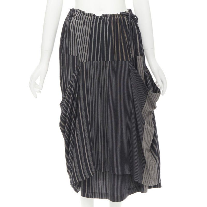 Comme des Garcons COMME DES GARCONS 1980's Vintage grey stripes deconstructed draped layered skirt Size 27" / US 4 / IT 40 - 1 Thumbnail