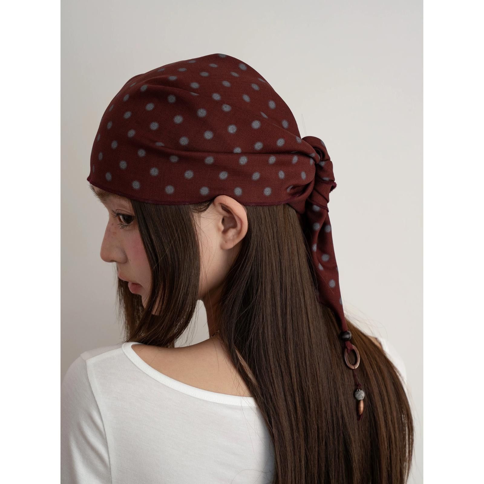 Japanese Brand Y2k Vintage Style Burgundy Polka Dot Bandana Headscarf Size ONE SIZE - 5 Thumbnail