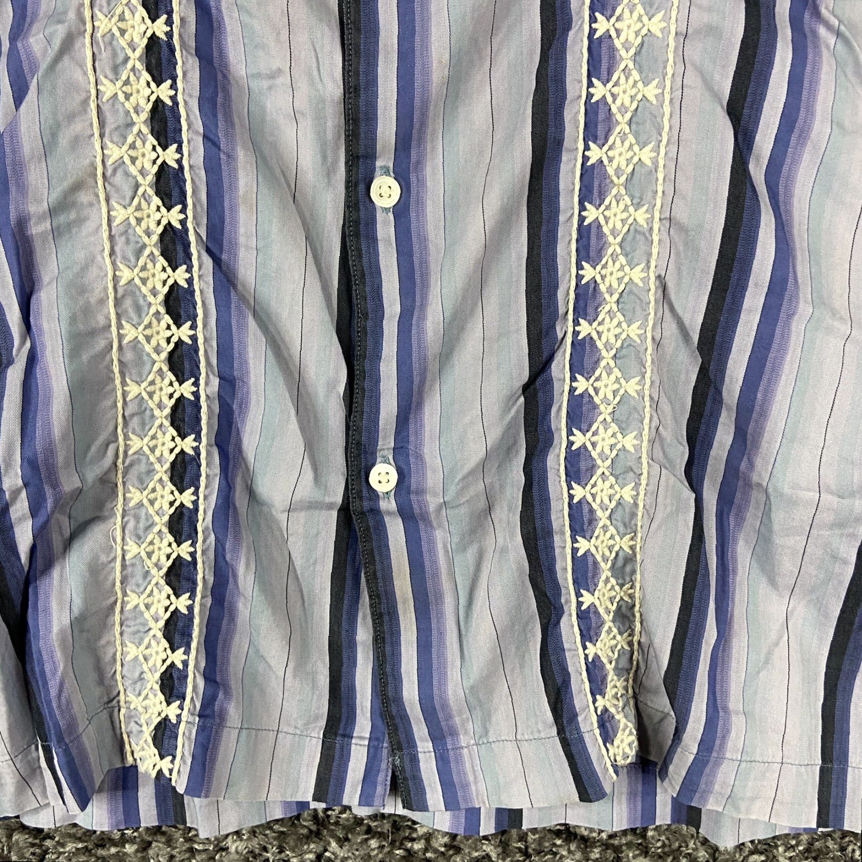 Banana Republic BANANA REPUBLIC Men's L Short Sleeve Striped Button-Up Shirt Multicolor Embroidered Size US 33 - 3 Thumbnail