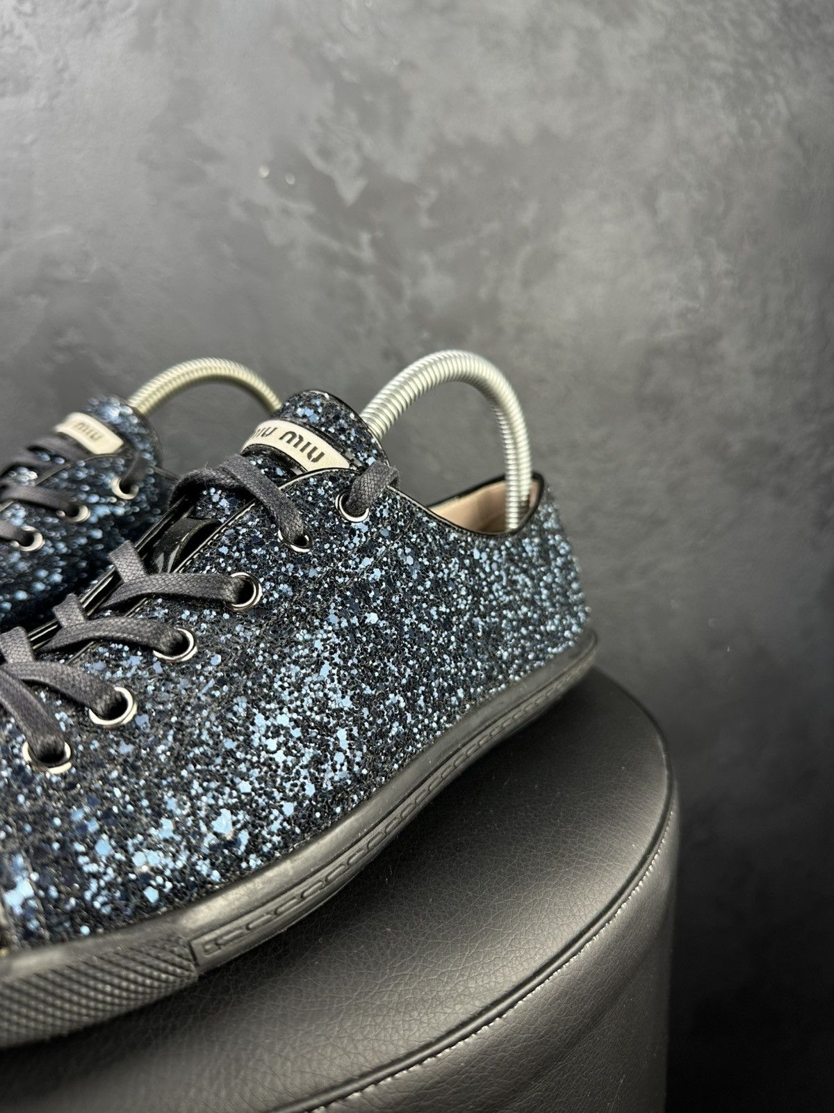 Miu Miu Miu Miu Glitter Dark Blue Studded Blue Trainer Sneakers Size US 10 / IT 40 - 2 Thumbnail