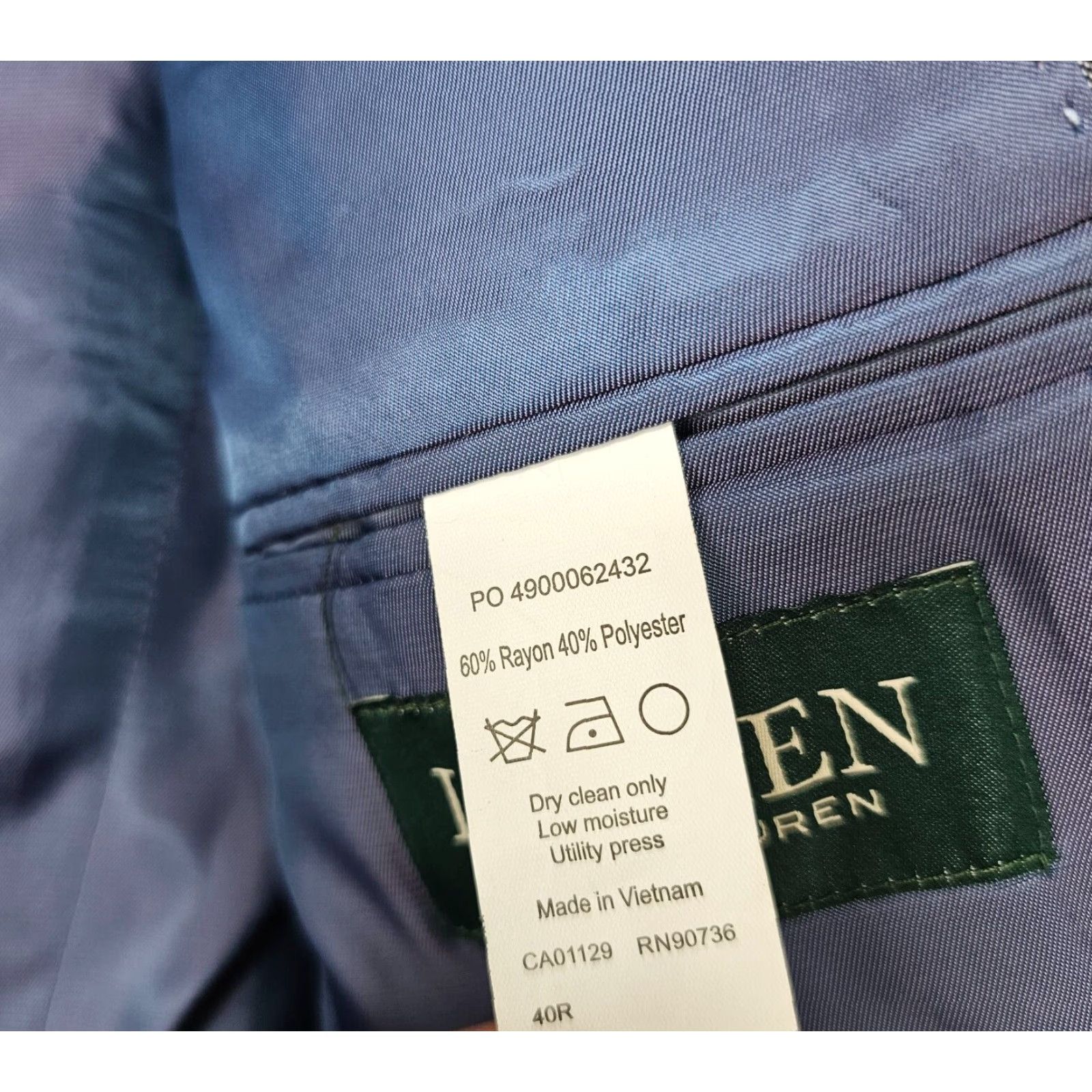 Ralph Lauren VINTAGE Lauren Ralph Lauren Sport Coat Blazer Jacket Mens 40R Indigo Sharkskin Sheen Blue Notch 2 Piece Three-Button 40 Regular Boys? Size 40R - 5 Thumbnail