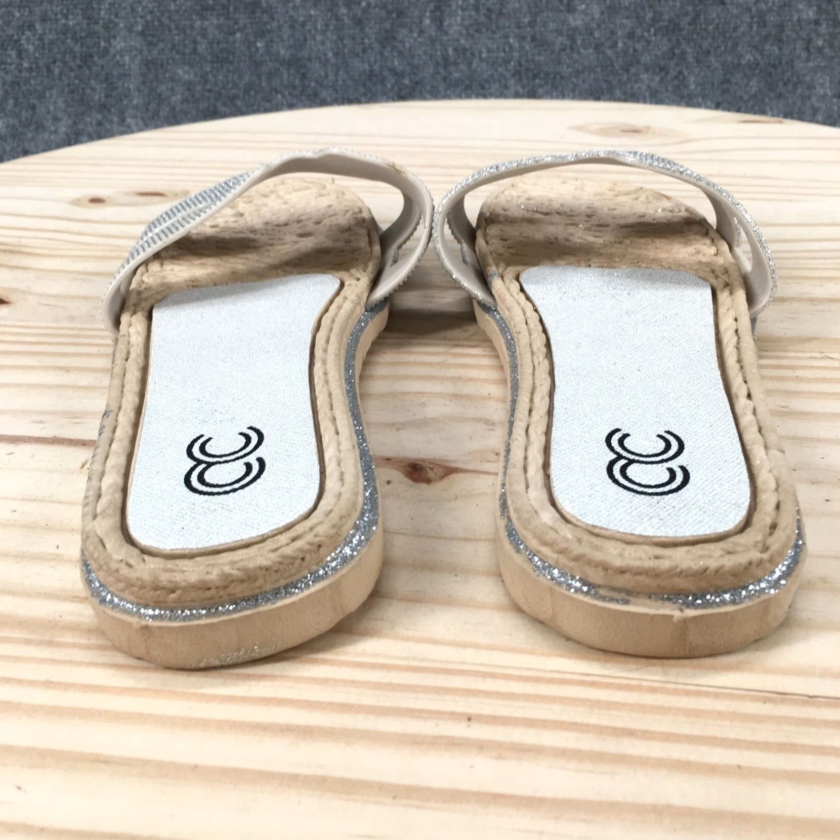 Vintage Cindy Claire Sandals Womens 40 Slide Flats Slip On CC Logo Silver Glitter Casual Size US 9 / IT 39 - 6 Thumbnail