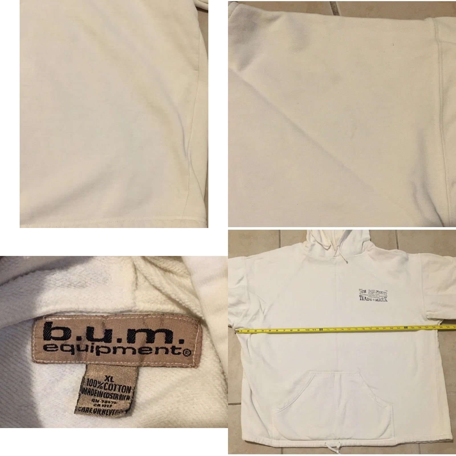 Vintage Vtg 90s BUM Equipment Faded Distress Boxy Hoodie XL Men White Oversized Pullover Sweatshirt Size US XL / EU 56 / 4 - 10 Thumbnail