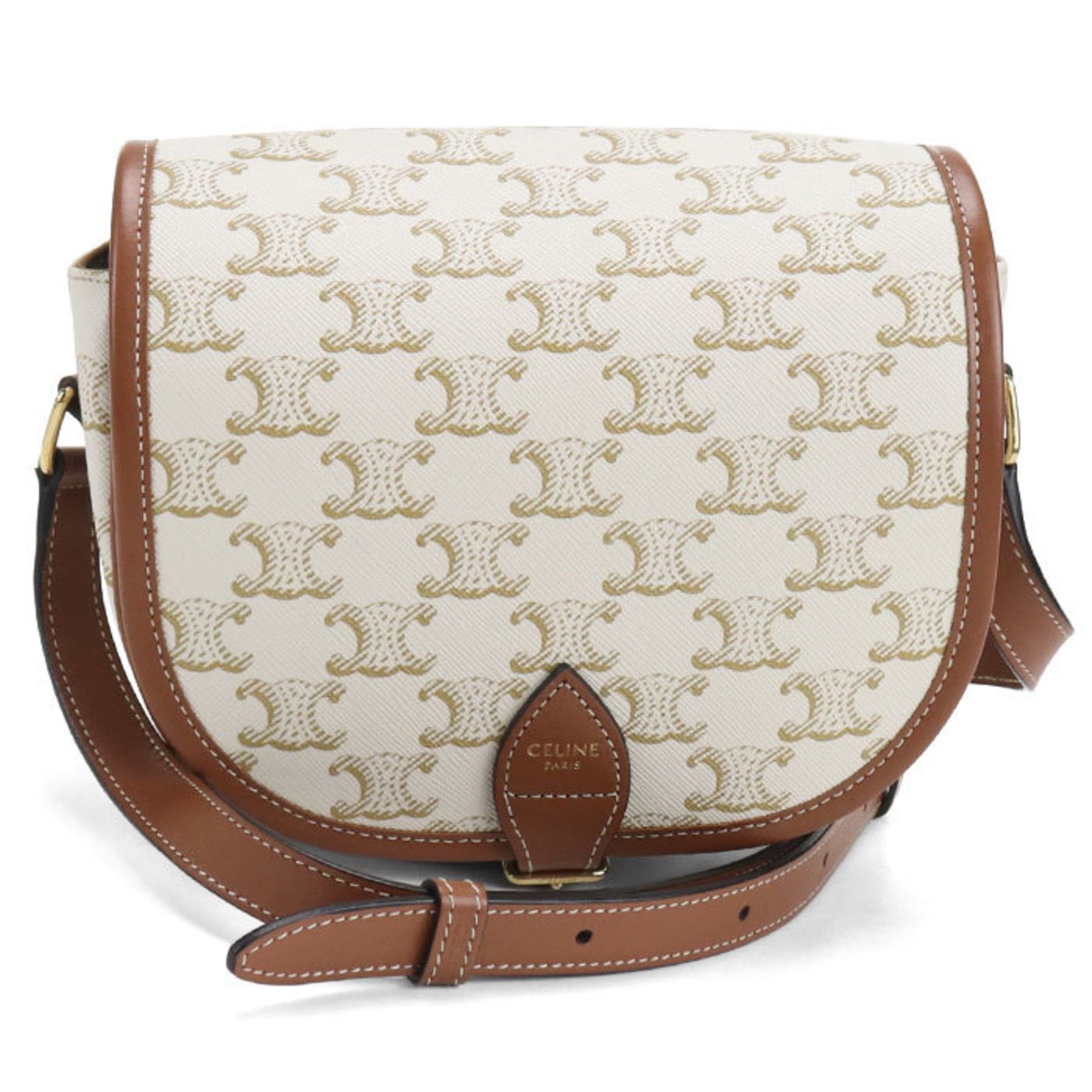 Celine CELINE Folco Medium Crossbody Shoulder Bag in Triomphe Canvas, White Size ONE SIZE - 1 Thumbnail