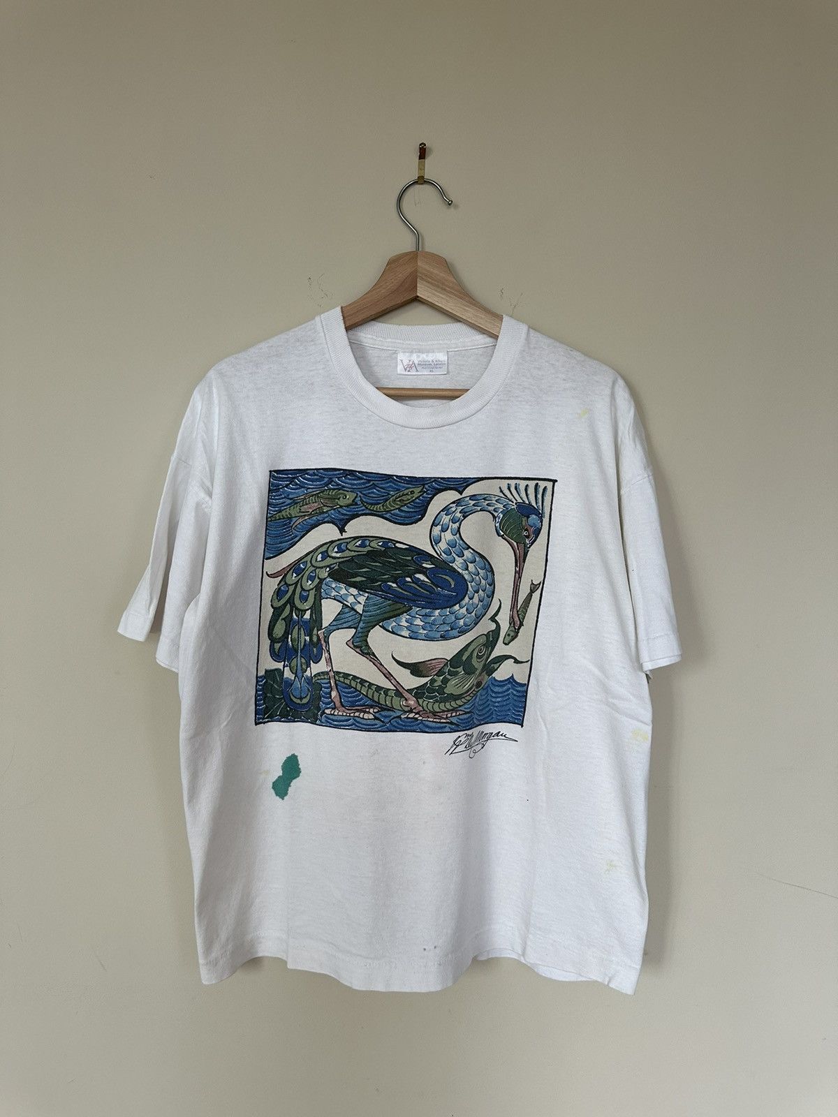 Keith Haring × Vintage Vintage 90s Phil Morgan Crane And Fish Art T-Shirt RARE Size US XL / EU 56 / 4 - 1 Thumbnail