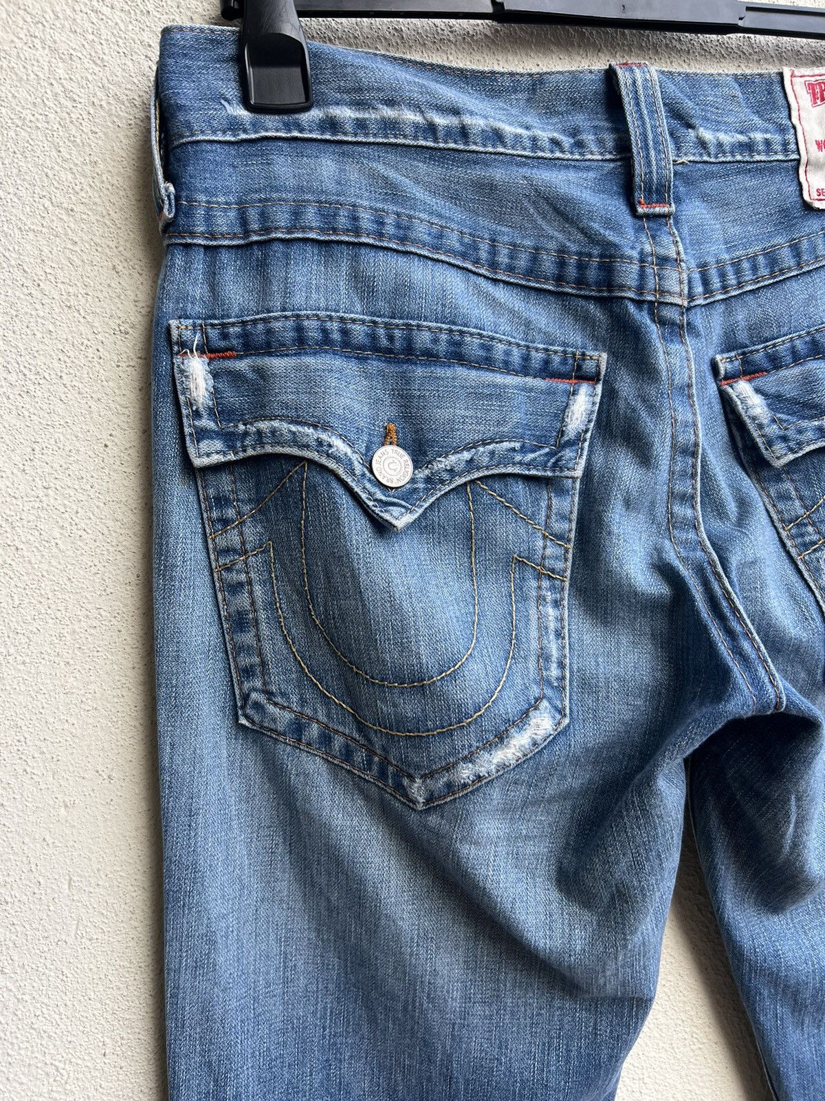 True Religion Vintage 00s TR Joey Distress Fade Mud Denim Flare Jeans Size US 32 / EU 48 - 15 Thumbnail