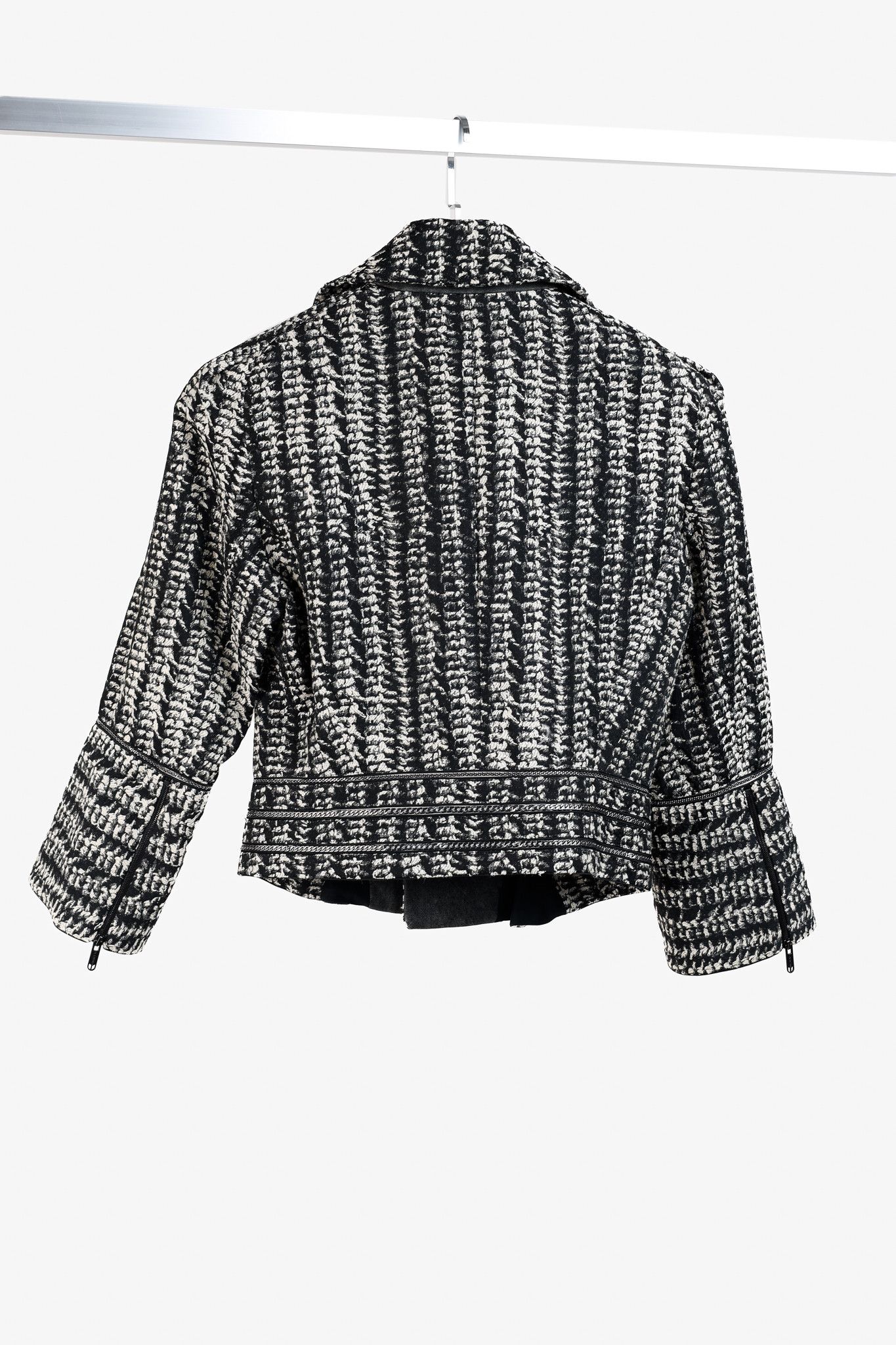 Zac Posen Zac Posen Jacquard Black Silver Silk Moto Jacket Size M / US 6-8 / IT 42-44 - 2 Thumbnail