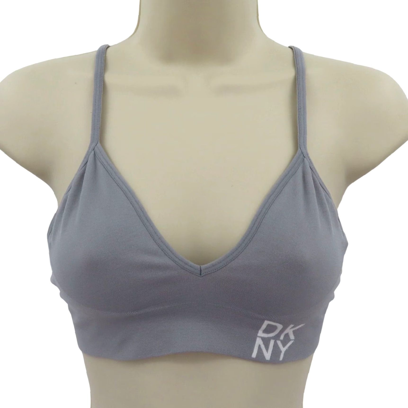 DKNY DKNY Womens Small 021987 Solid Gray White Logo Wireless Wire Free Bralette Bra Shirt? Size ONE SIZE - 2 Thumbnail