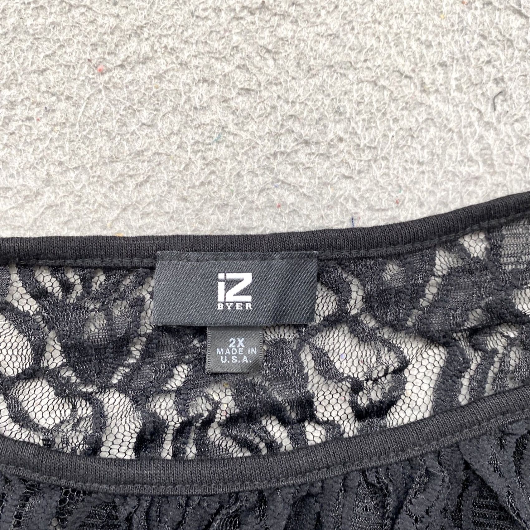 Vintage IZ BYER Boho Peasant Short Sleeve Black Lace Top Blouse 2X Plus Size Womens Blouse Lace Top Sheer Tunic Casual Shirt Size XXL / US 16-18 / IT 52-54 - 2 Thumbnail