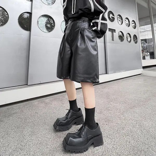Leather Masaki x Honda Black Faux Leather Shorts, Retro Punk Shorts Size US 32 / EU 48 - 6 Thumbnail
