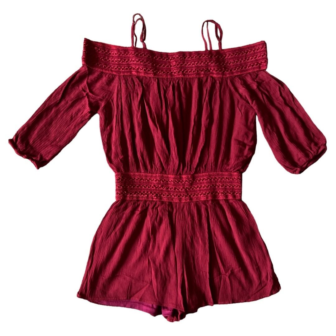Other Purple Snow Red Cold Shoulder Romper, L Size 34" / US 12 / IT 48 - 2 Thumbnail