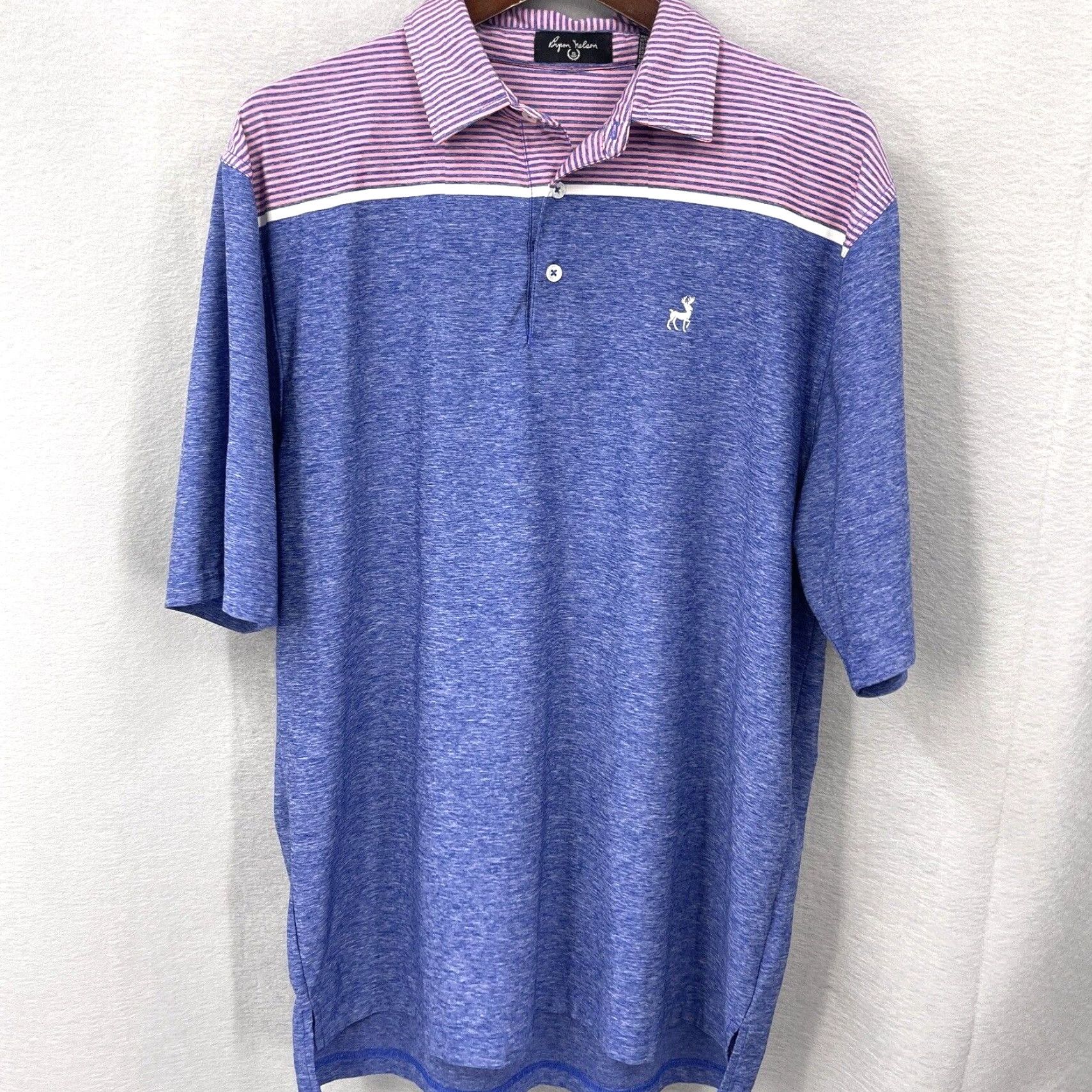 Vintage Byron Nelson Polo Shirt Mens Large Blue Pink Striped Golf Performance Preppy Dad Size US L / EU 52-54 / 3 - 2 Thumbnail