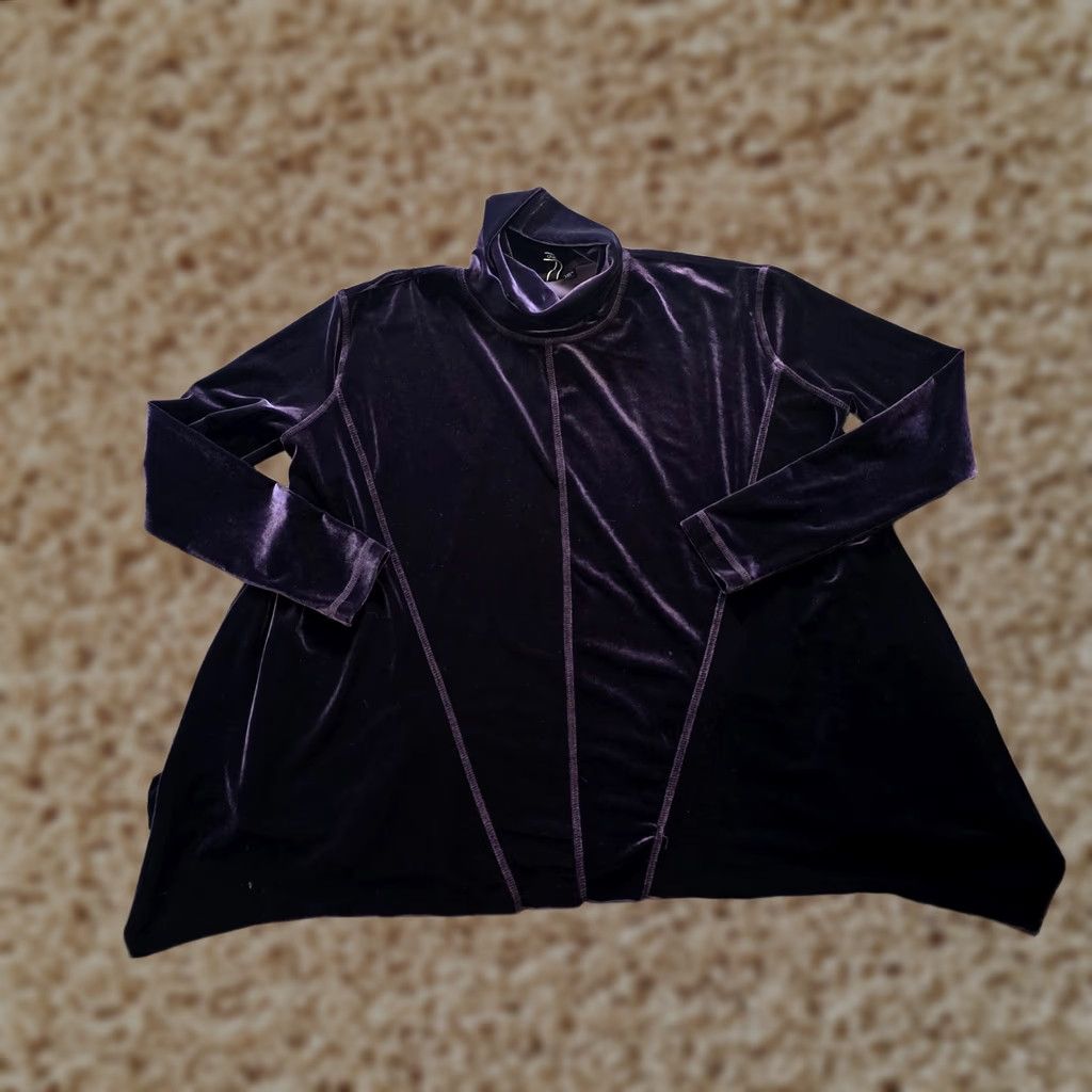Velour Snoskins Top Womens Size Medium Purple Velour Artsy Abstract Stretchy Casual Shirt Size M / US 6-8 / IT 42-44 - 1 Thumbnail