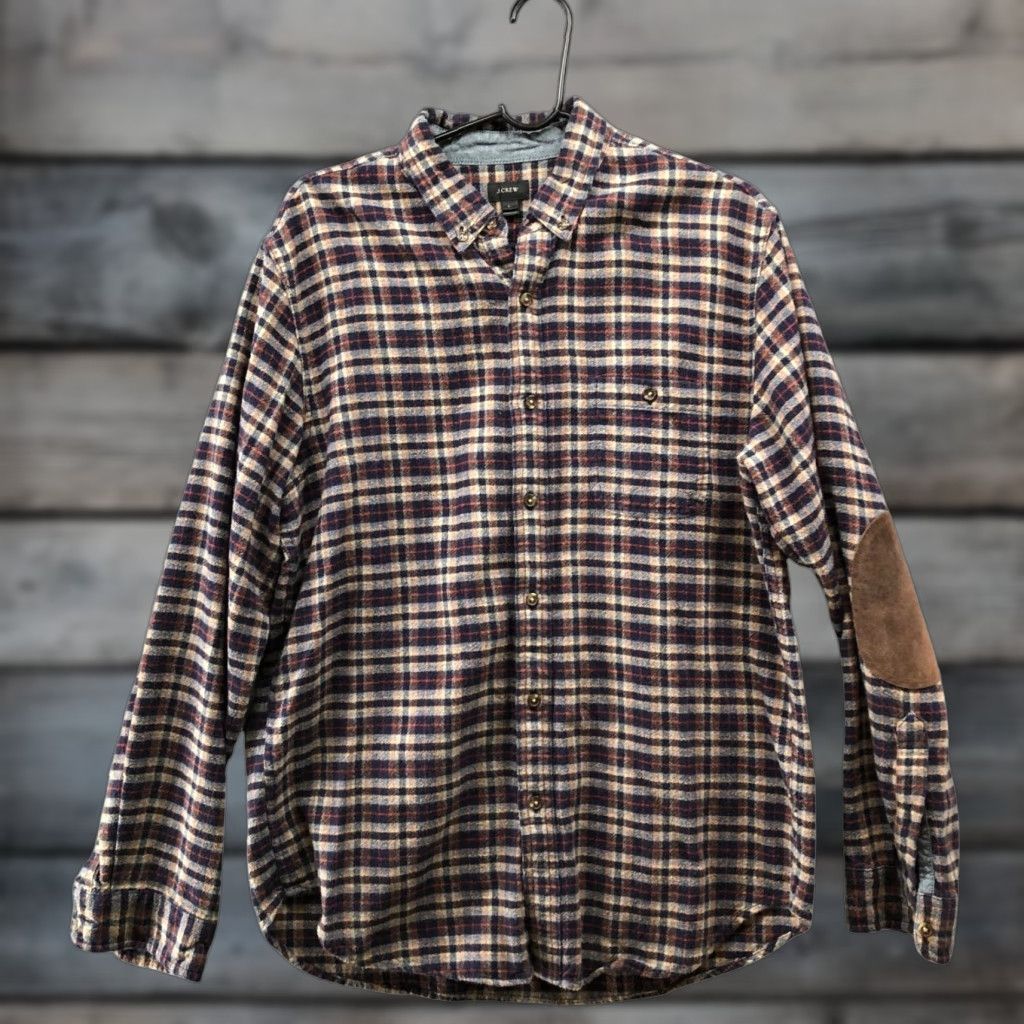 J.Crew J. Crew Flannel Shirt Mens L Elbow Patch Brown Blue Plaid Long Sleeve Shirt Mens L Brown Blue Plaid Shirt Size US L / EU 52-54 / 3 - 1 Thumbnail