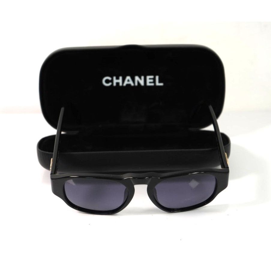Vintage Chanel Coco Mark Plastic Sunglasses Black FREE COA