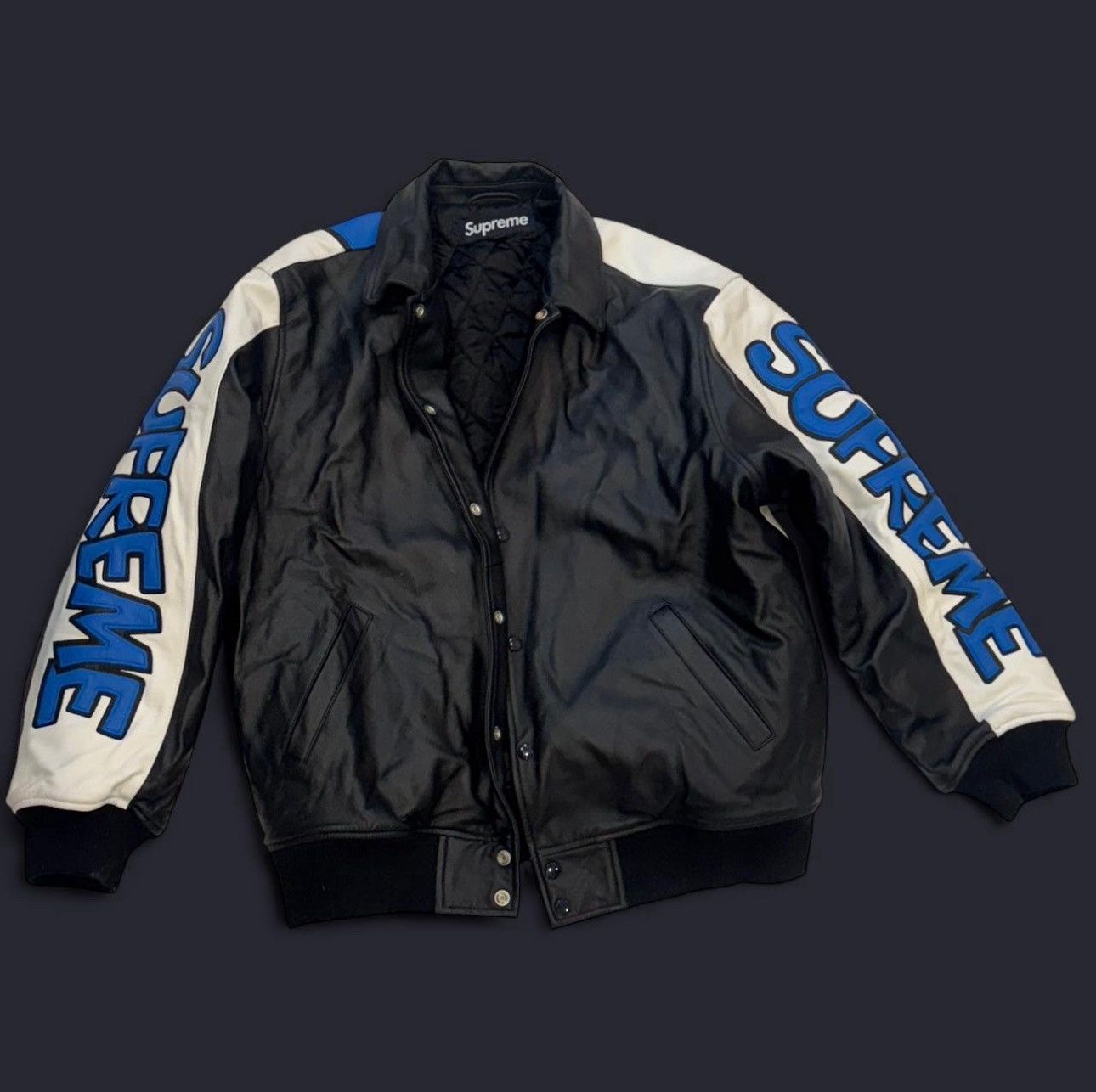 Supreme Supreme Smurfs Leather Varsity Jackets Size US XL / EU 56 / 4 - 1 Thumbnail
