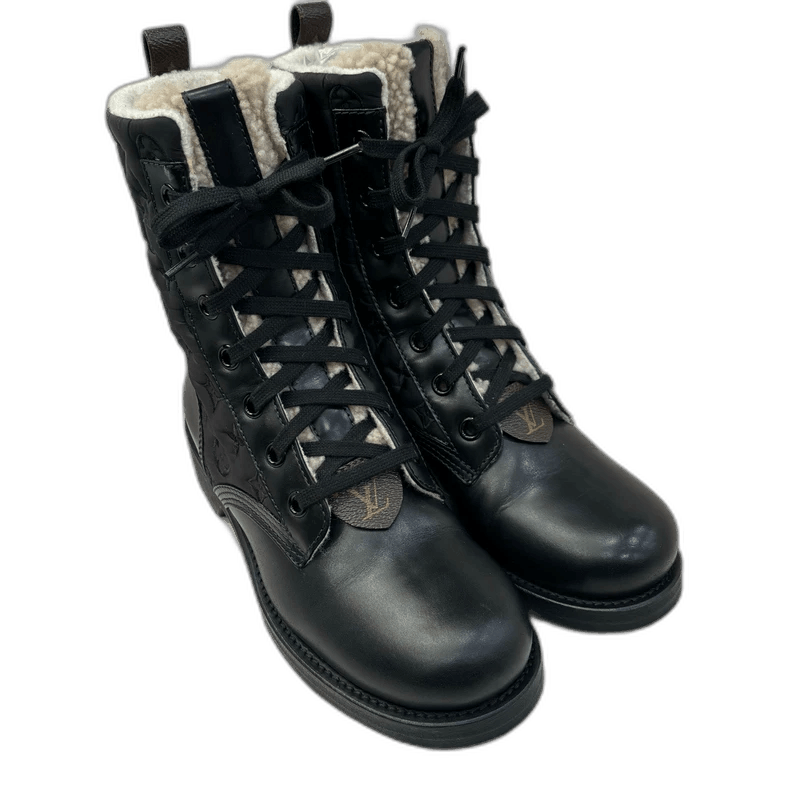 Louis Vuitton LV Black Shearling Lace Up Boots Size US 8 / IT 38 - 1 Thumbnail