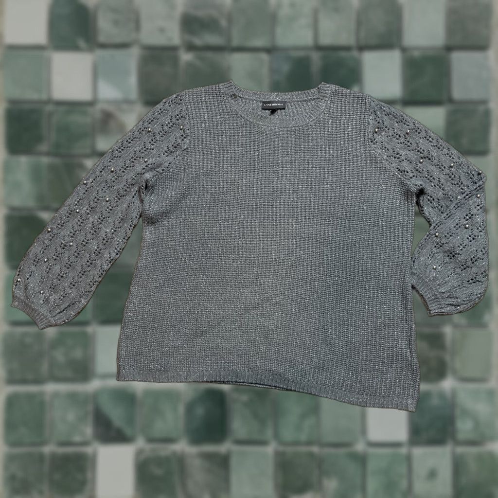 Vintage Lane Bryant Sweater Womens 18/20 Silver Knit Beaded Long Sleeve Pullover Size XXL / US 16-18 / IT 52-54 - 1 Thumbnail