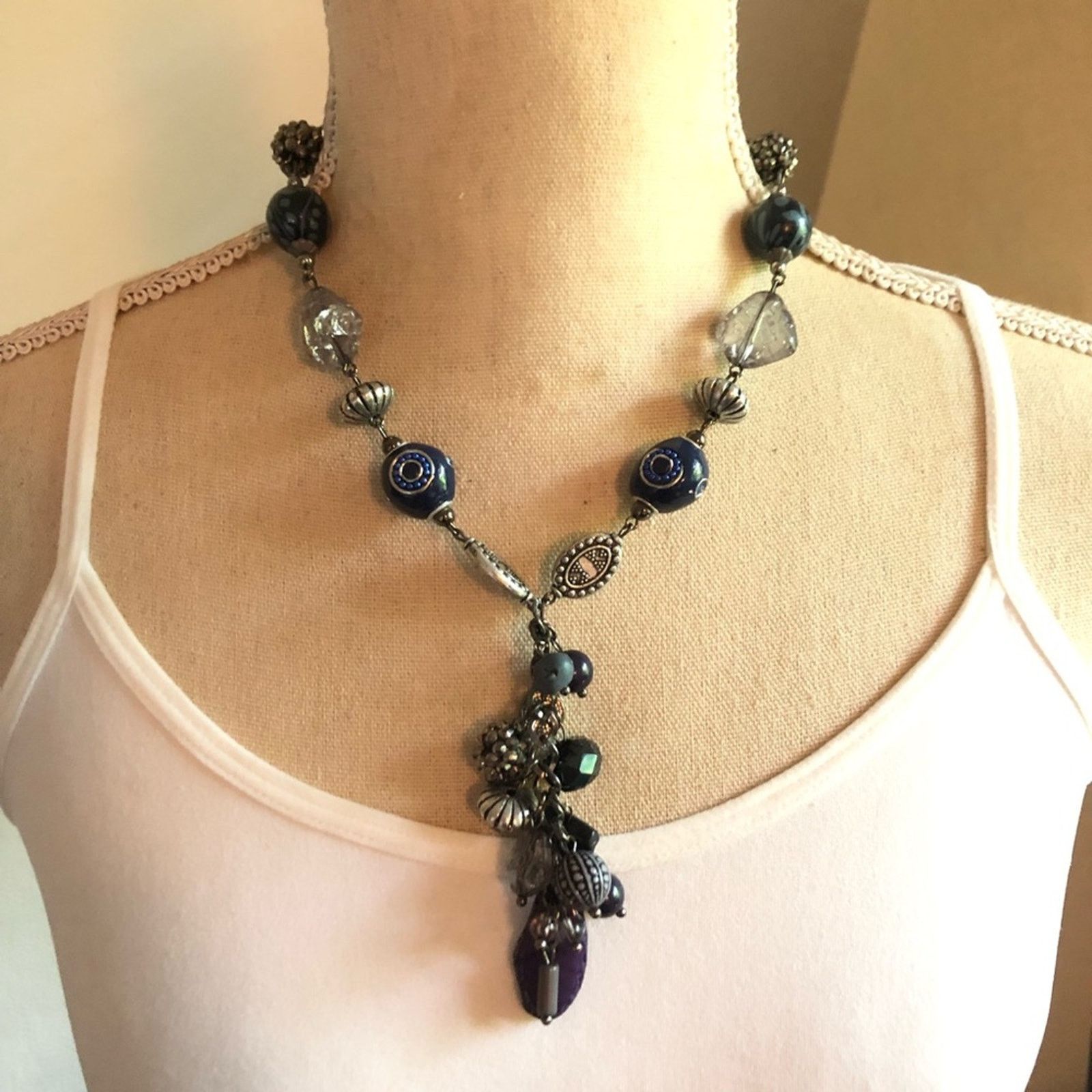 Jewelry Deep navy and plum tone elegant y drop necklace Size ONE SIZE - 1 Thumbnail