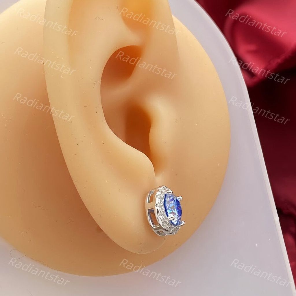 Other NEW 2ct. t.w. Royal Blue Moissanite Round Halo Stud Earrings Size ONE SIZE - 6 Thumbnail