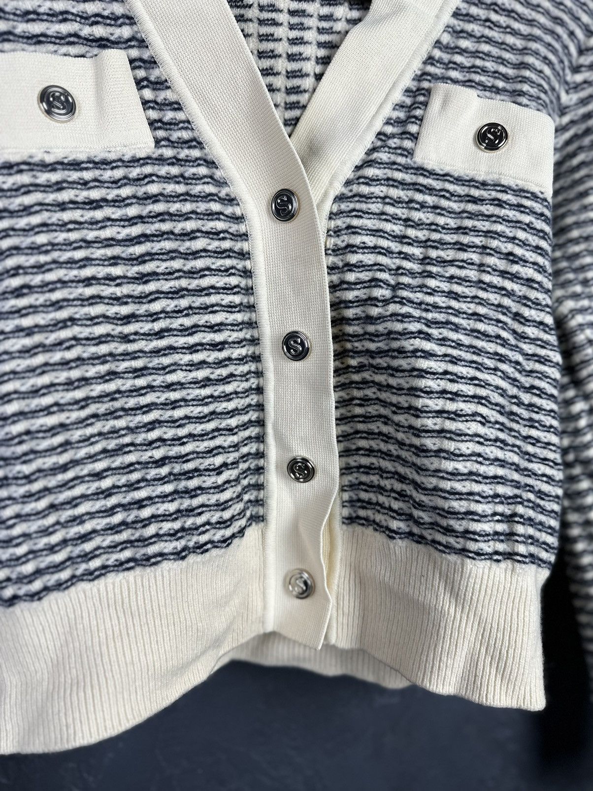 Designer × Sandro SANDRO Striped V-neck Wool Cardigan Size 1 Size S / US 4 / IT 40 - 9 Thumbnail